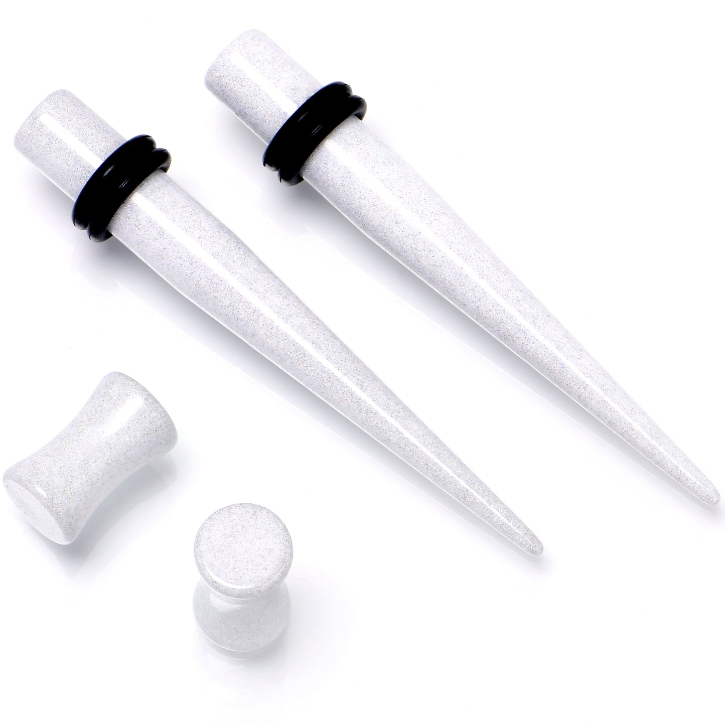 White Acrylic Shimmer Finish Taper Plug Set 6mm to 20mm Sizes