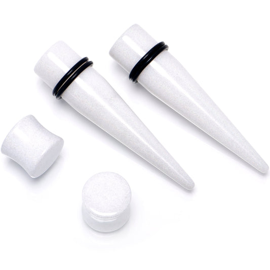 White Acrylic Shimmer Finish Taper Plug Set 6mm to 20mm Sizes