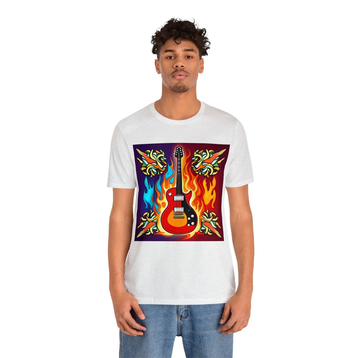 Flaming Axe Unisex Jersey Short Sleeve Tee Shirt Electric Guitar On Fire XS-3X - Lizard Vigilante