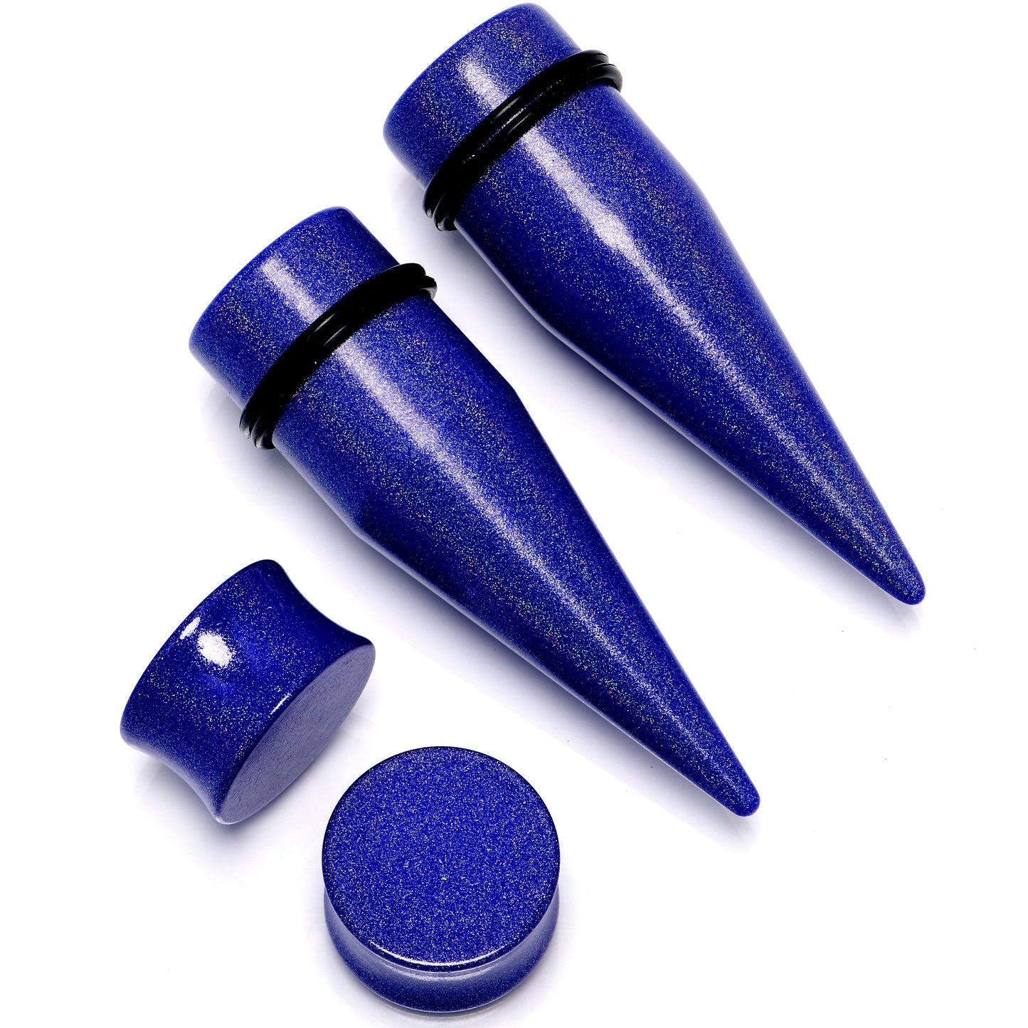 Blue Acrylic Shimmer Finish Taper Saddle Plug Set 6mm to 20mm Sizes