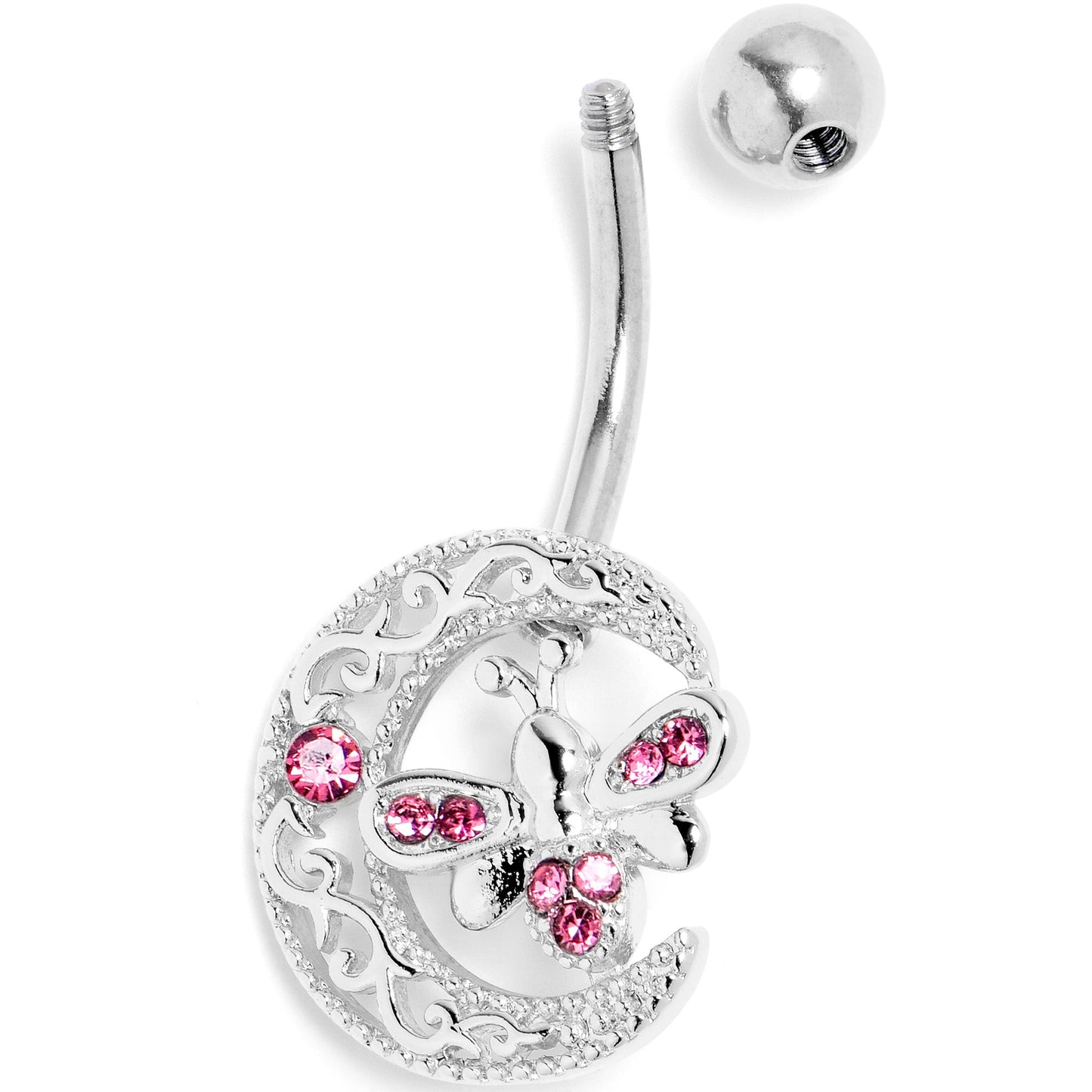Pink Gem Lunar Dragonfly Belly Ring