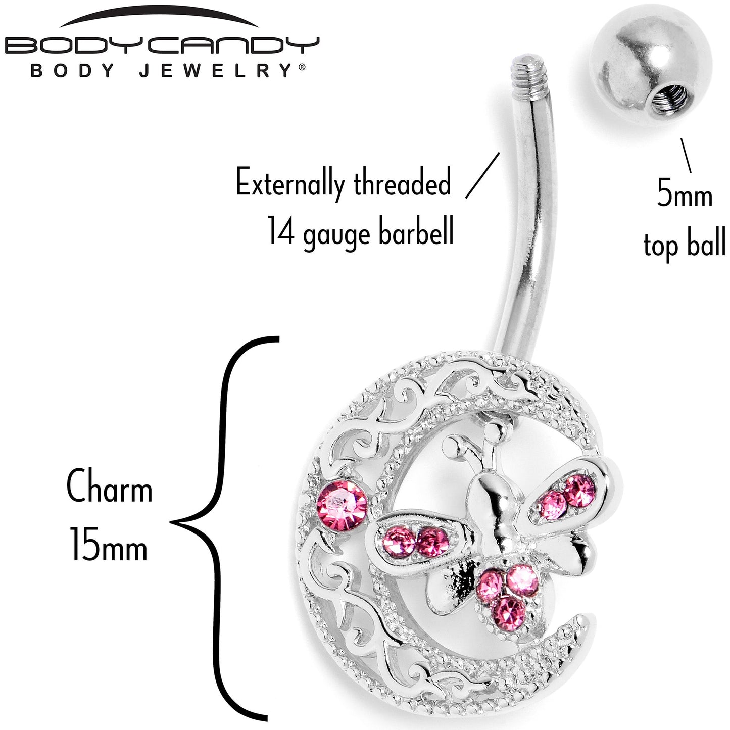 Pink Gem Lunar Dragonfly Belly Ring