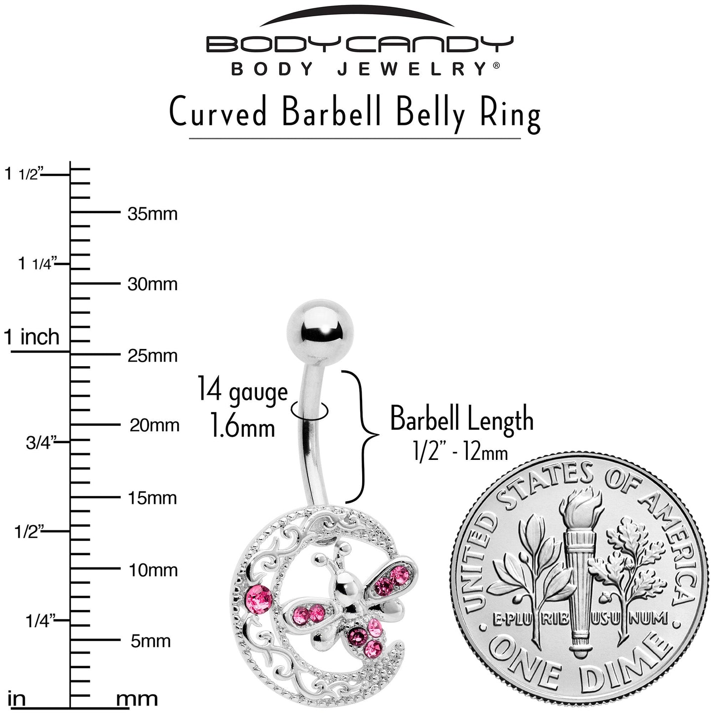 Pink Gem Lunar Dragonfly Belly Ring