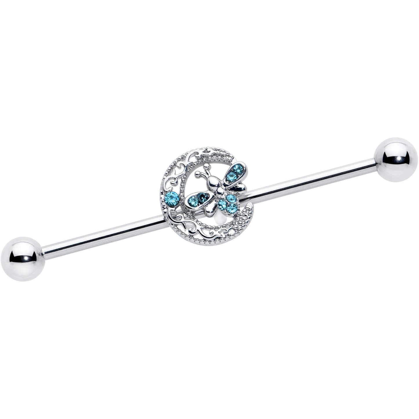 14G Blue Gem Lunar Dragonfly Industrial Barbell 38mm