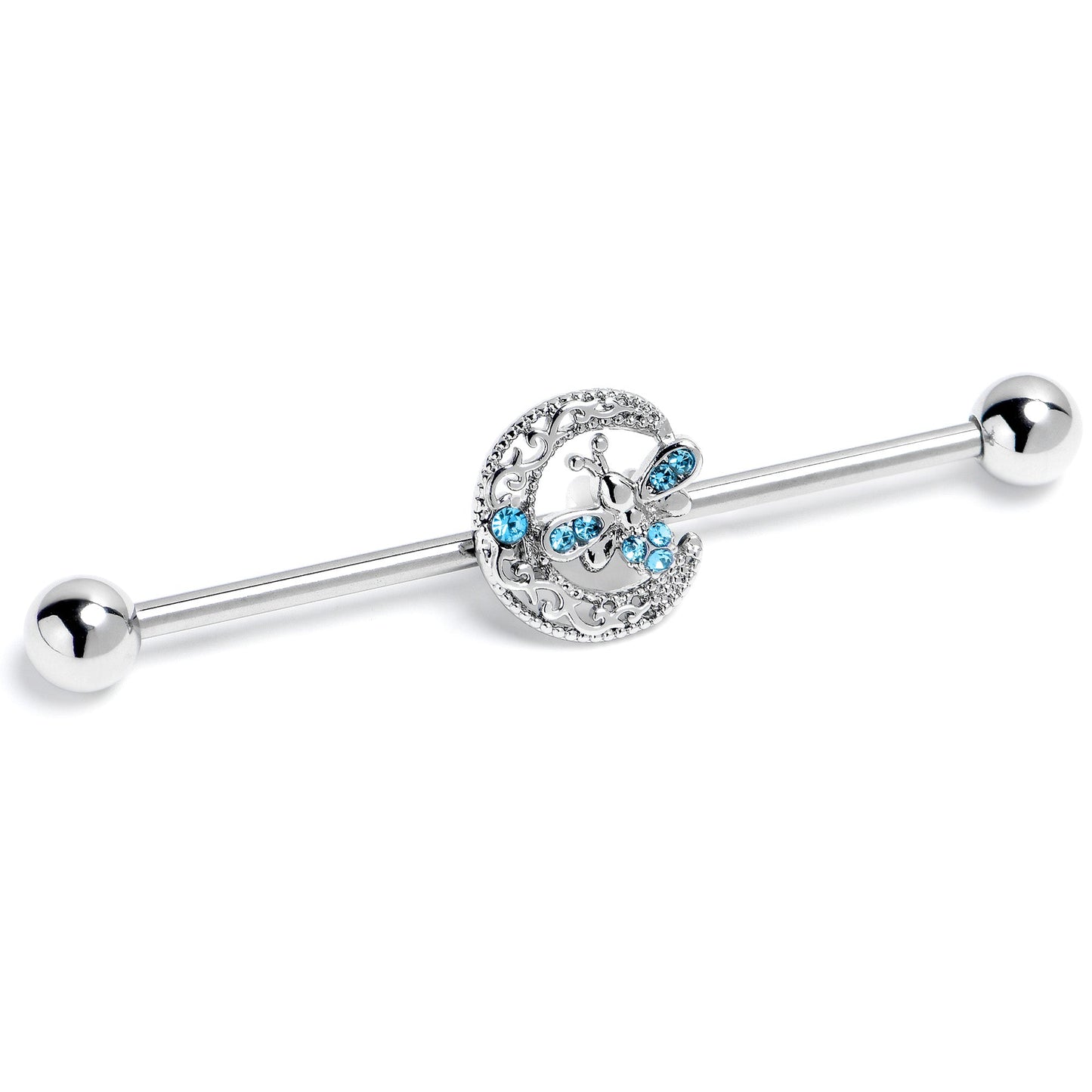 14G Blue Gem Lunar Dragonfly Industrial Barbell 38mm