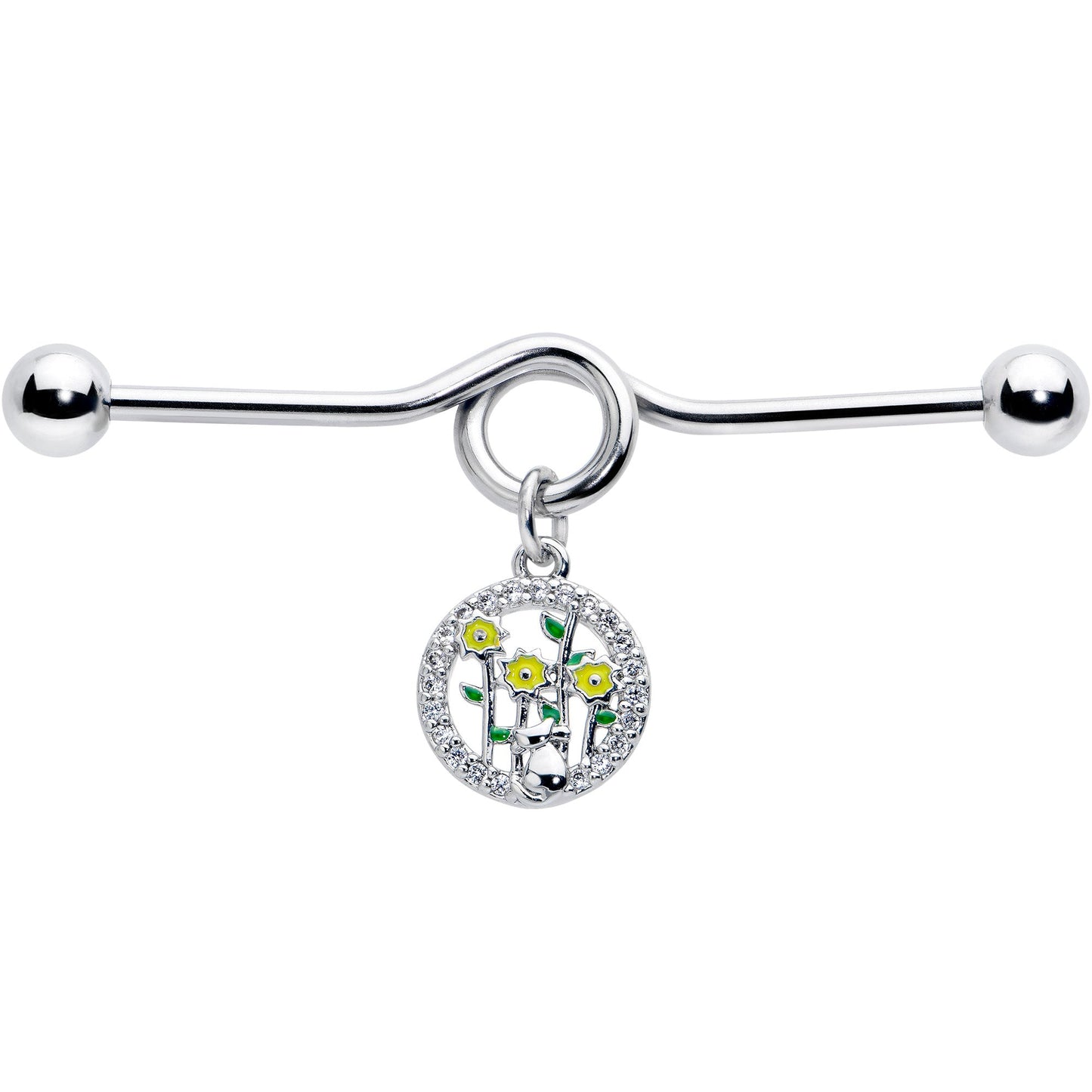 14G Clear Gem Cat Yellow Flowers Dangle Project Bar 38mm