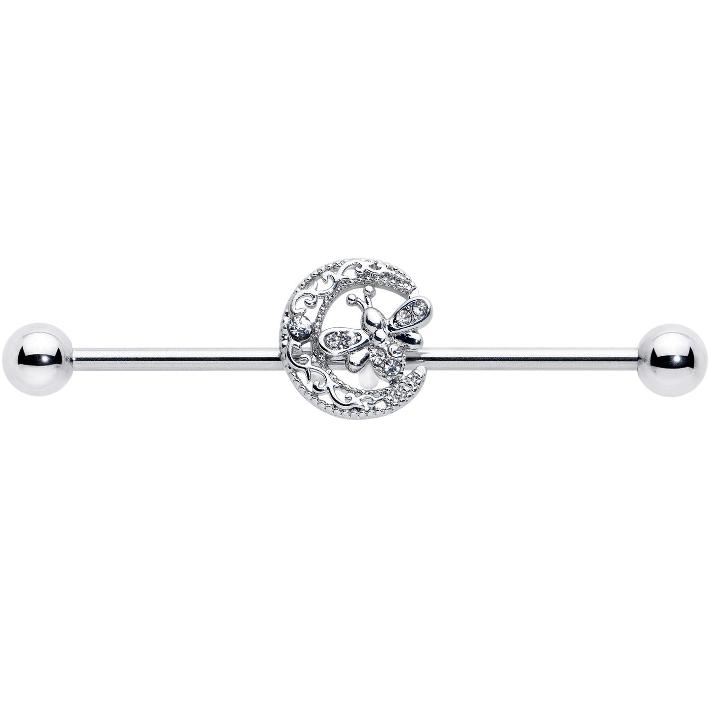 14G Clear Gem Lunar Dragonfly Industrial Barbell 38mm