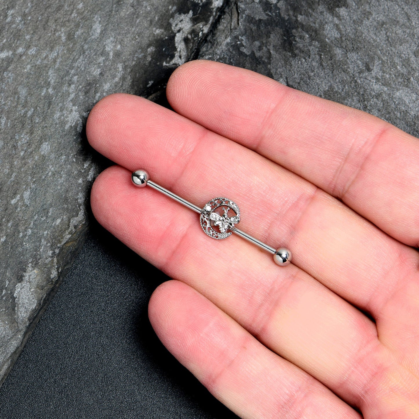 14G Clear Gem Lunar Dragonfly Industrial Barbell 38mm