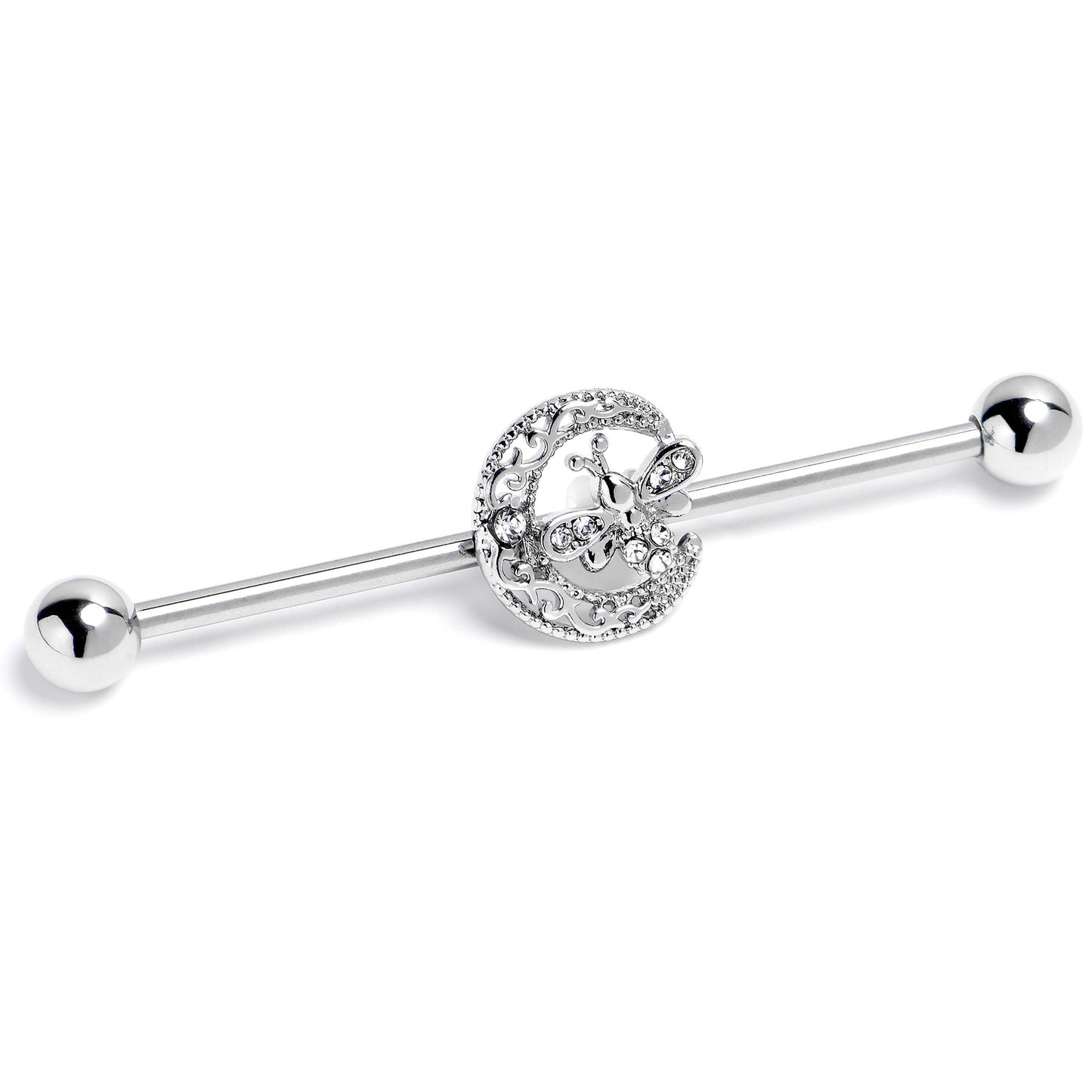 14G Clear Gem Lunar Dragonfly Industrial Barbell 38mm