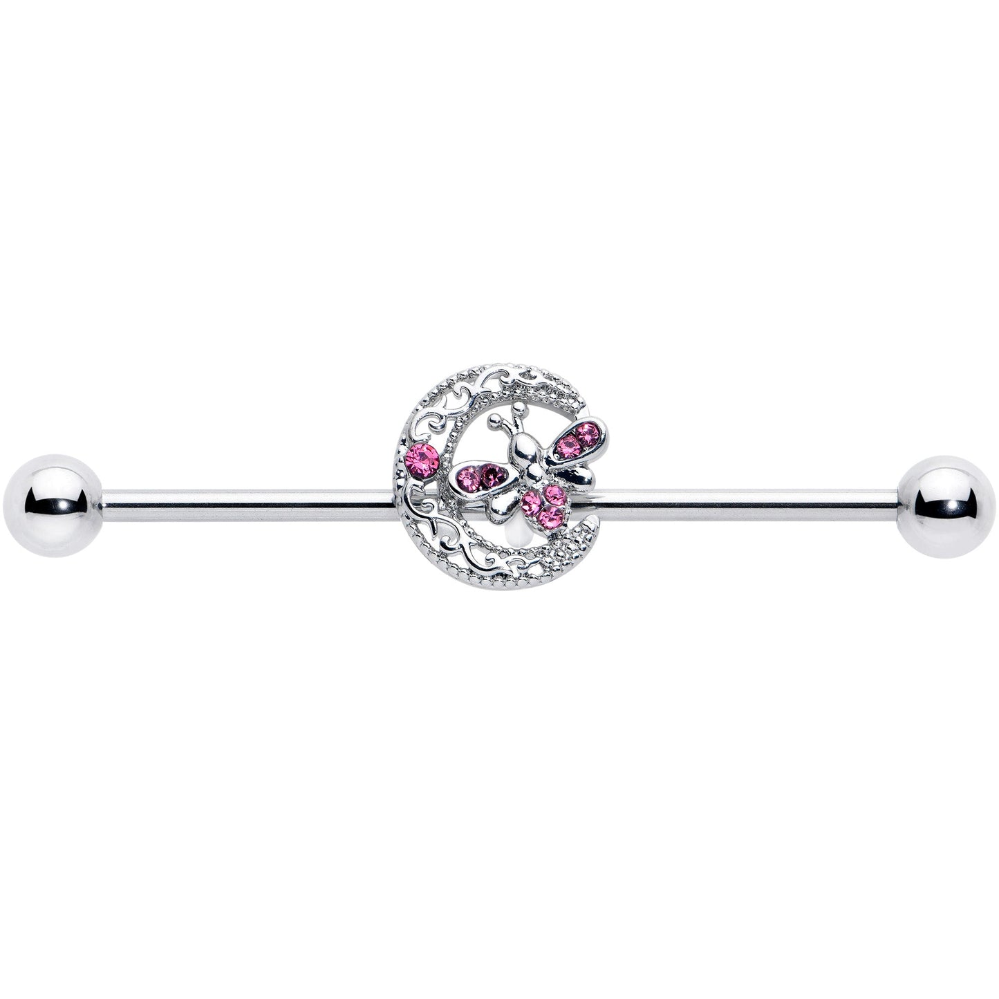 14G Pink Gem Lunar Dragonfly Industrial Barbell 38mm