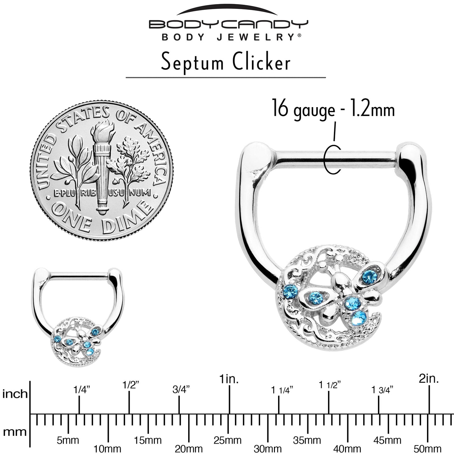 16G 5/16 Blue Gem Lunar Dragonfly Cartilage Clicker