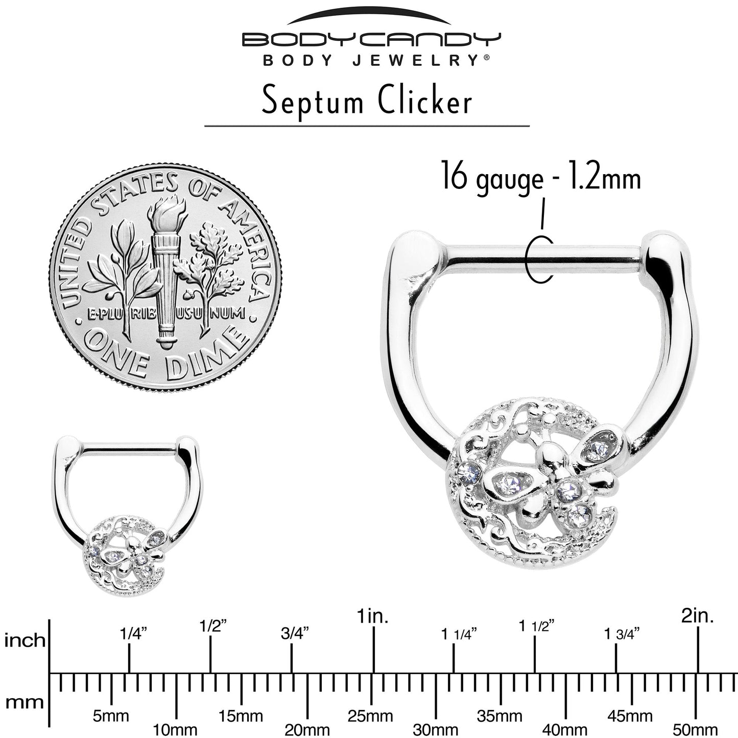 16G 5/16 Clear Gem Lunar Dragonfly Cartilage Clicker