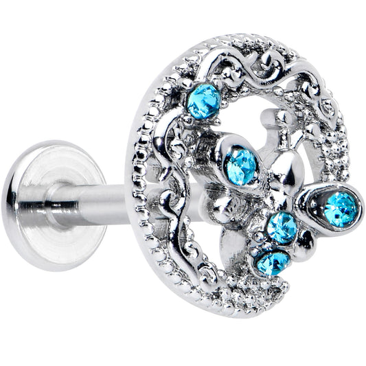 16G 5/16 Blue Gem Lunar Dragonfly Internally Threaded Labret Tragus