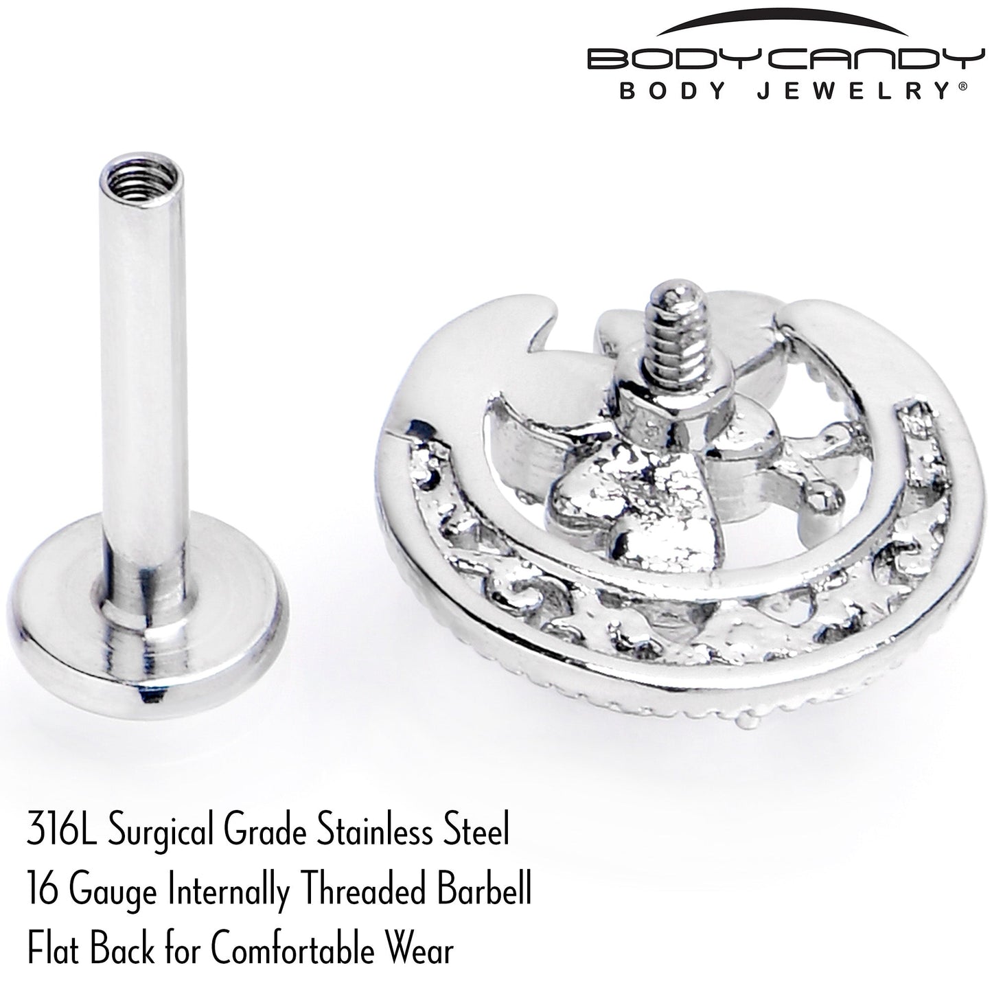 16G 5/16 Blue Gem Lunar Dragonfly Internally Threaded Labret Tragus