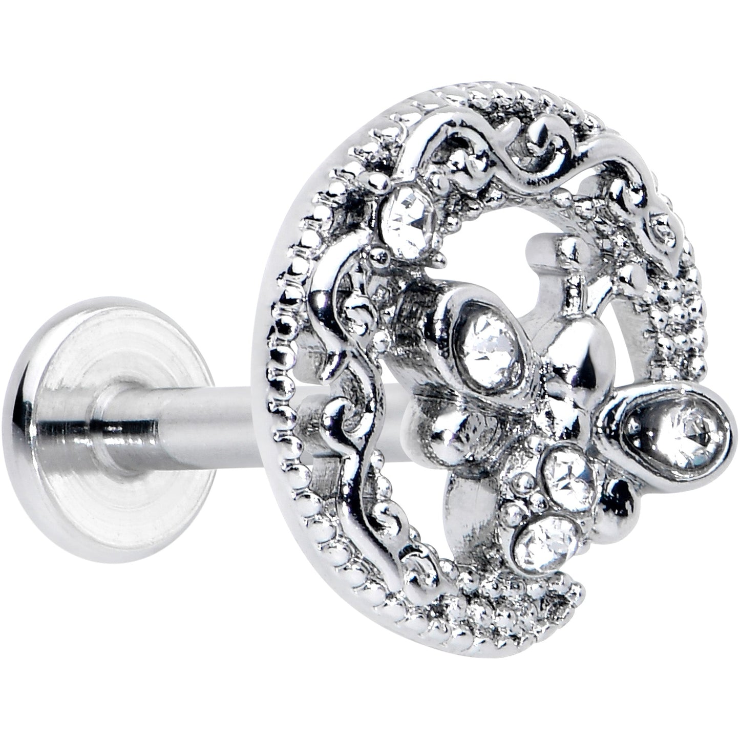 16G 5/16 Clear Gem Lunar Dragonfly Internally Threaded Labret Tragus