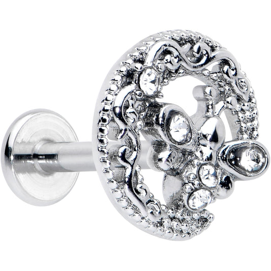 16G 5/16 Clear Gem Lunar Dragonfly Internally Threaded Labret Tragus