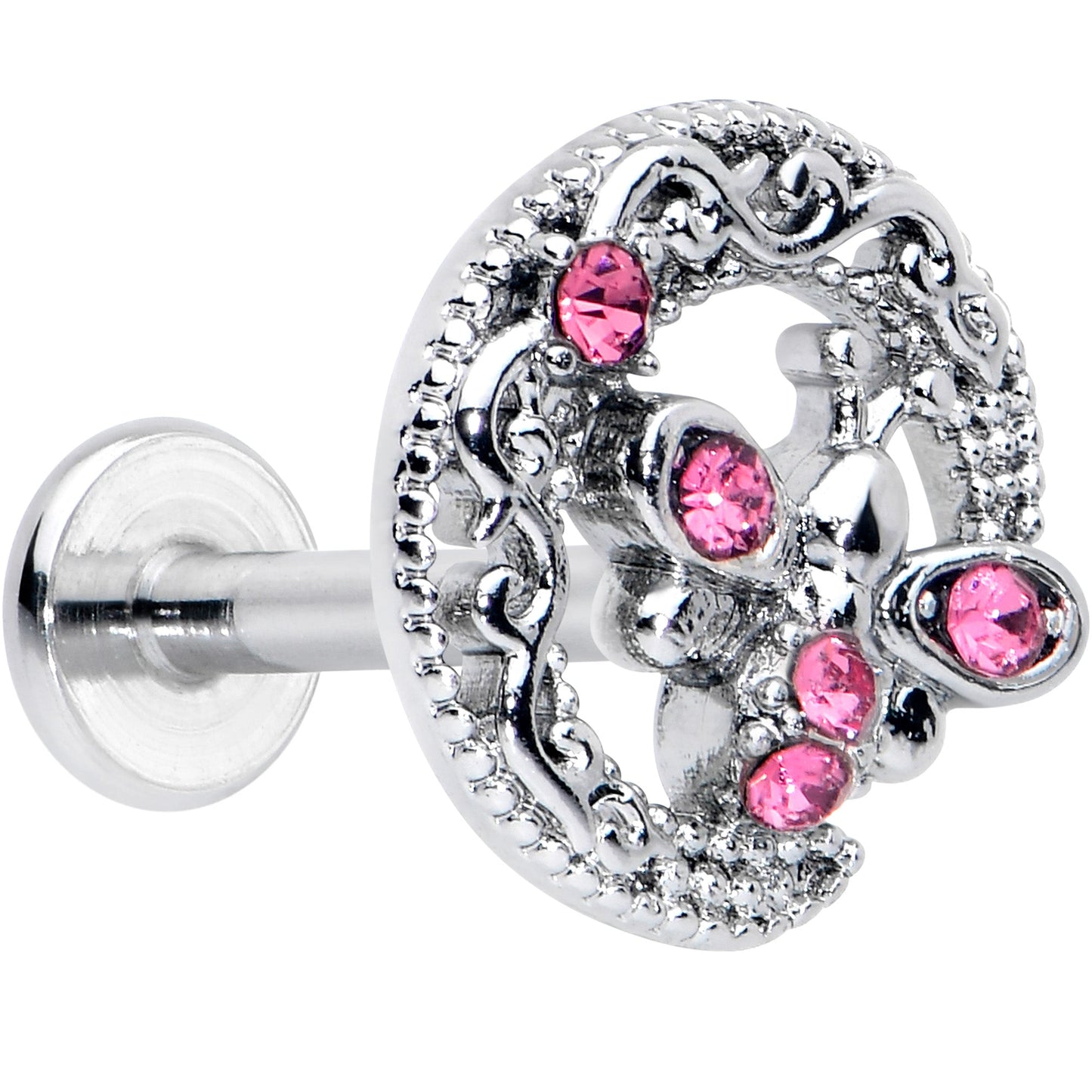 16G 5/16 Pink Gem Lunar Dragonfly Internally Threaded Labret Tragus