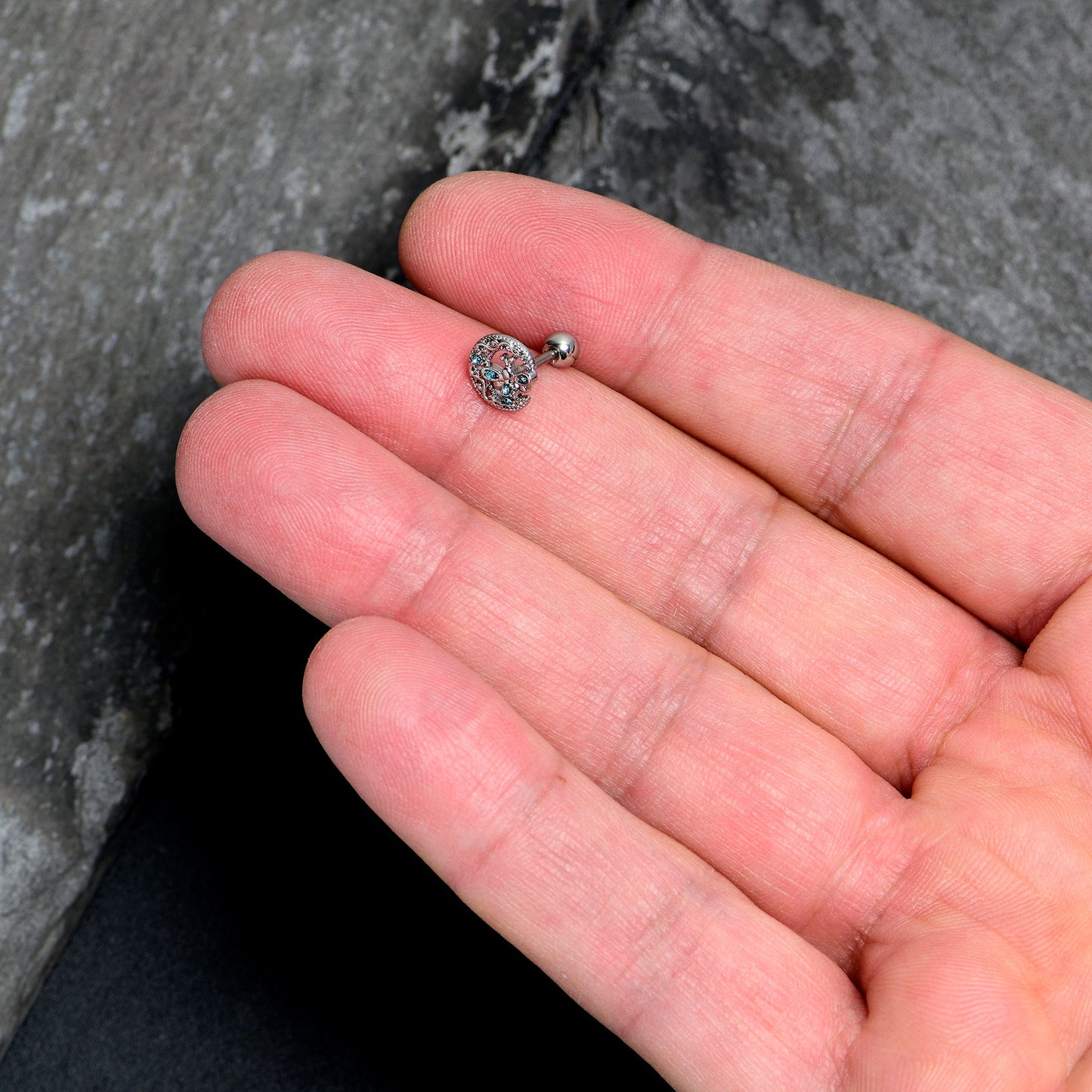 16G 1/4 Blue Gem Lunar Dragonfly Cartilage Tragus Earring