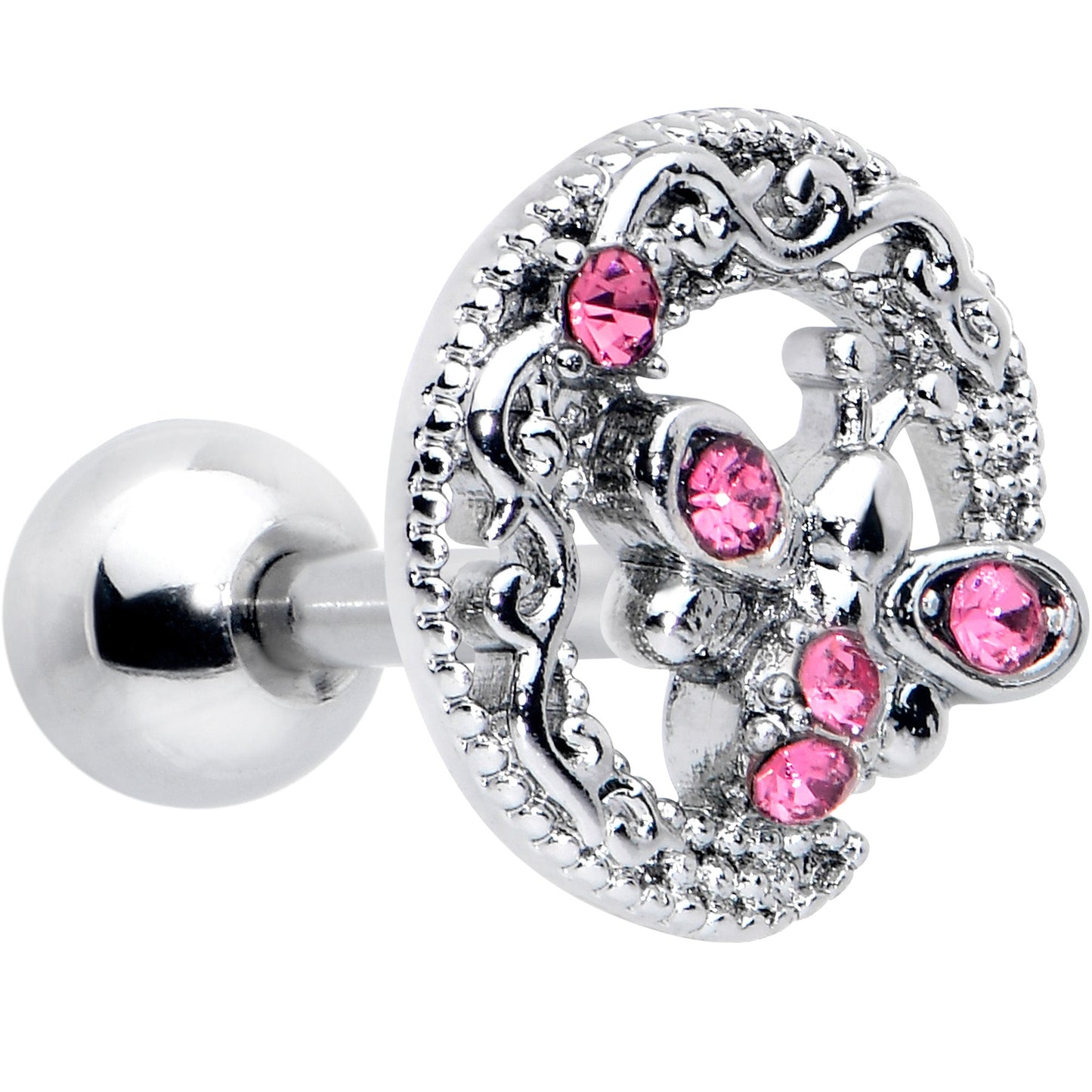 16G 1/4 Pink Gem Lunar Dragonfly Cartilage Tragus Earring