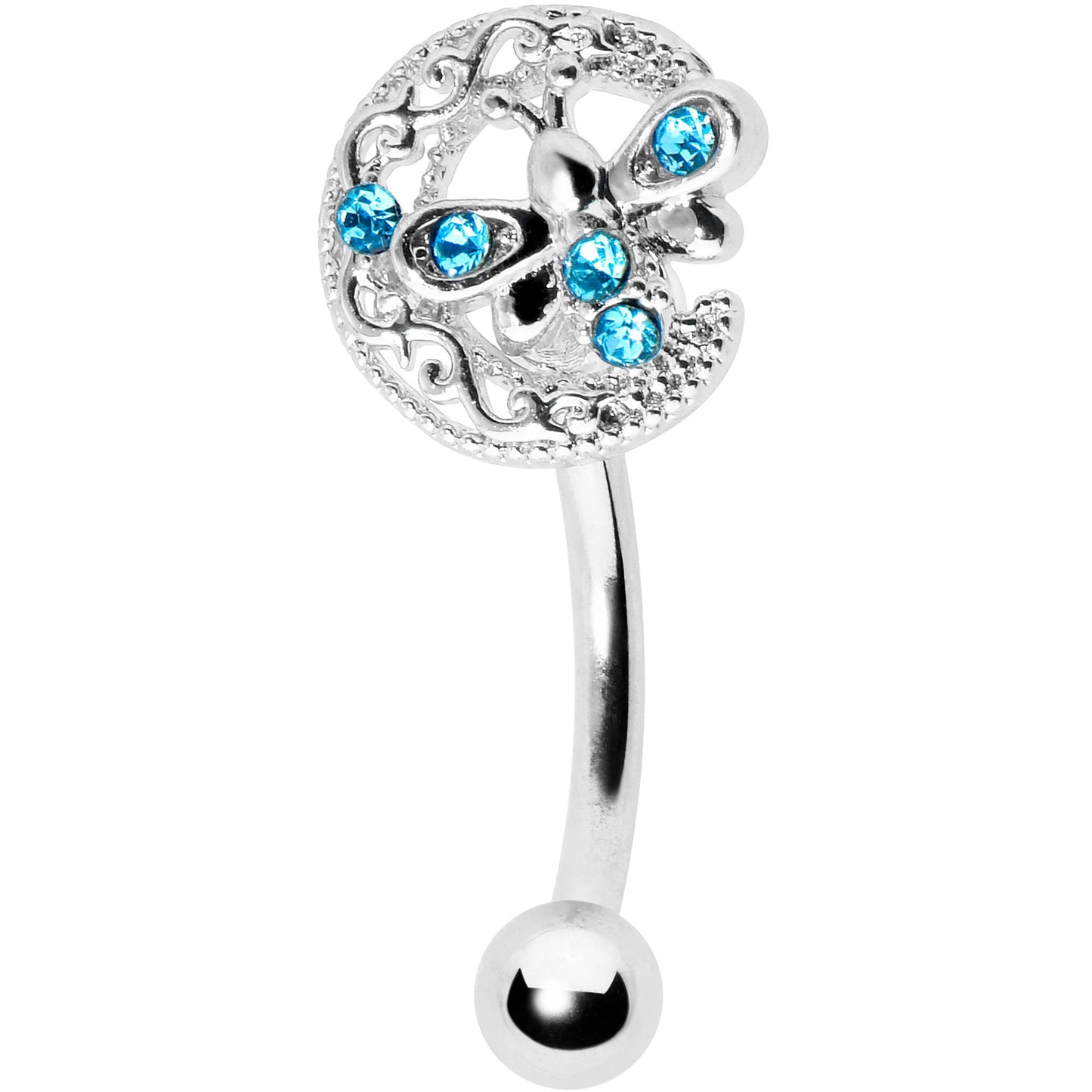 16G 5/16 Blue Gem Lunar Dragonfly Curved Eyebrow Ring