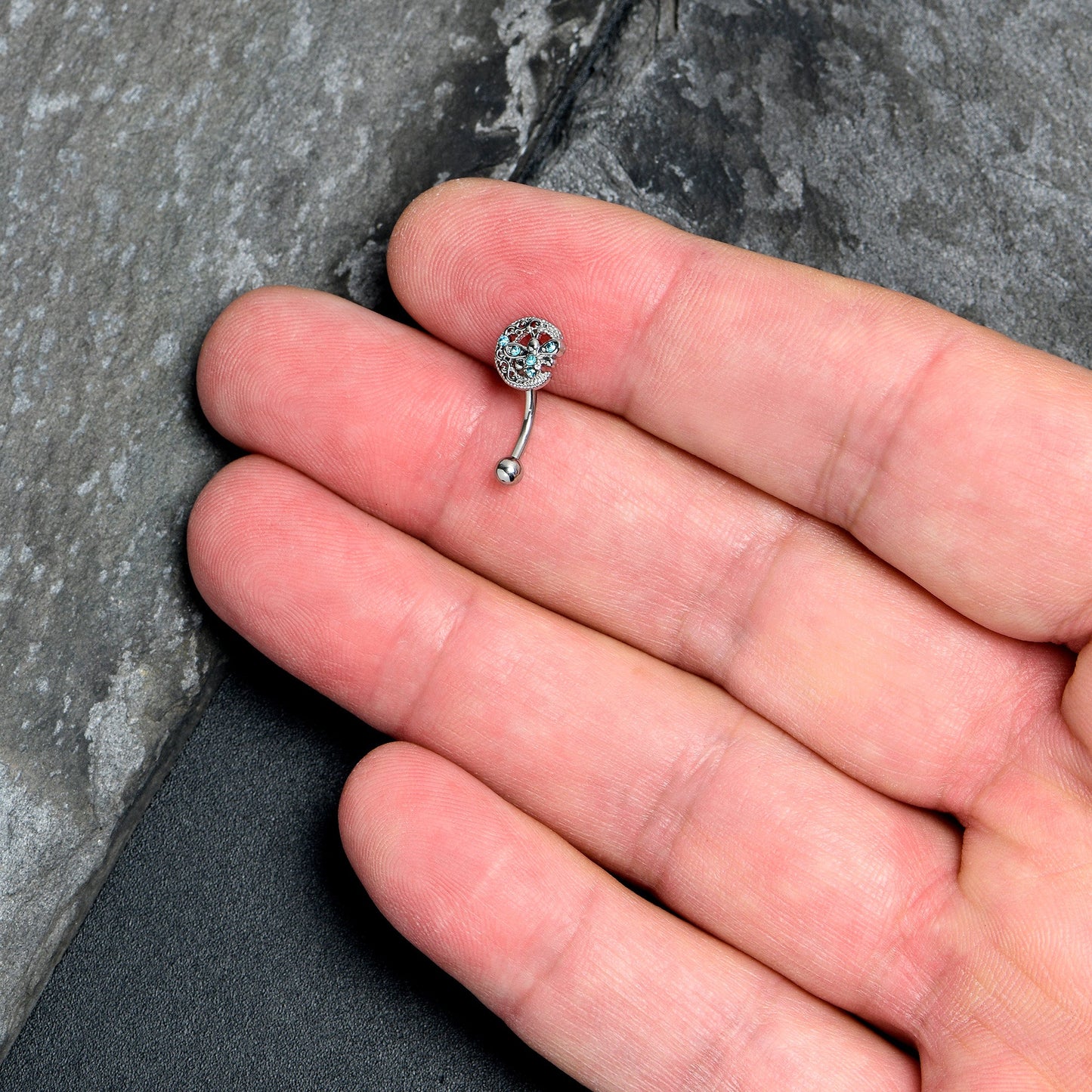 16G 5/16 Blue Gem Lunar Dragonfly Curved Eyebrow Ring