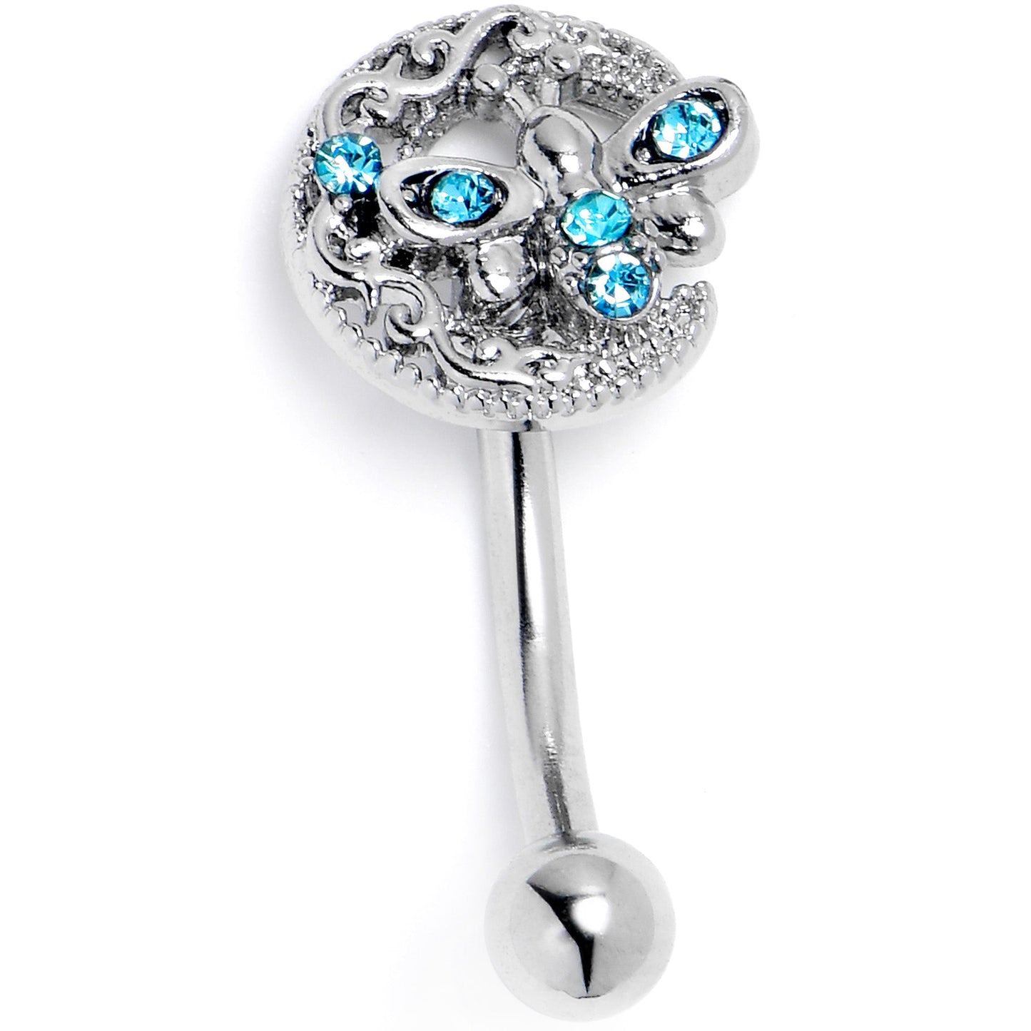 16G 5/16 Blue Gem Lunar Dragonfly Curved Eyebrow Ring