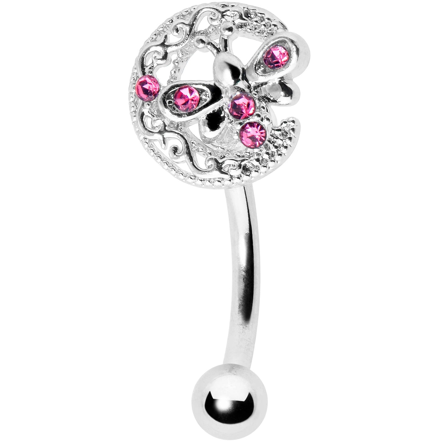16G 5/16 Pink Gem Lunar Dragonfly Curved Eyebrow Ring