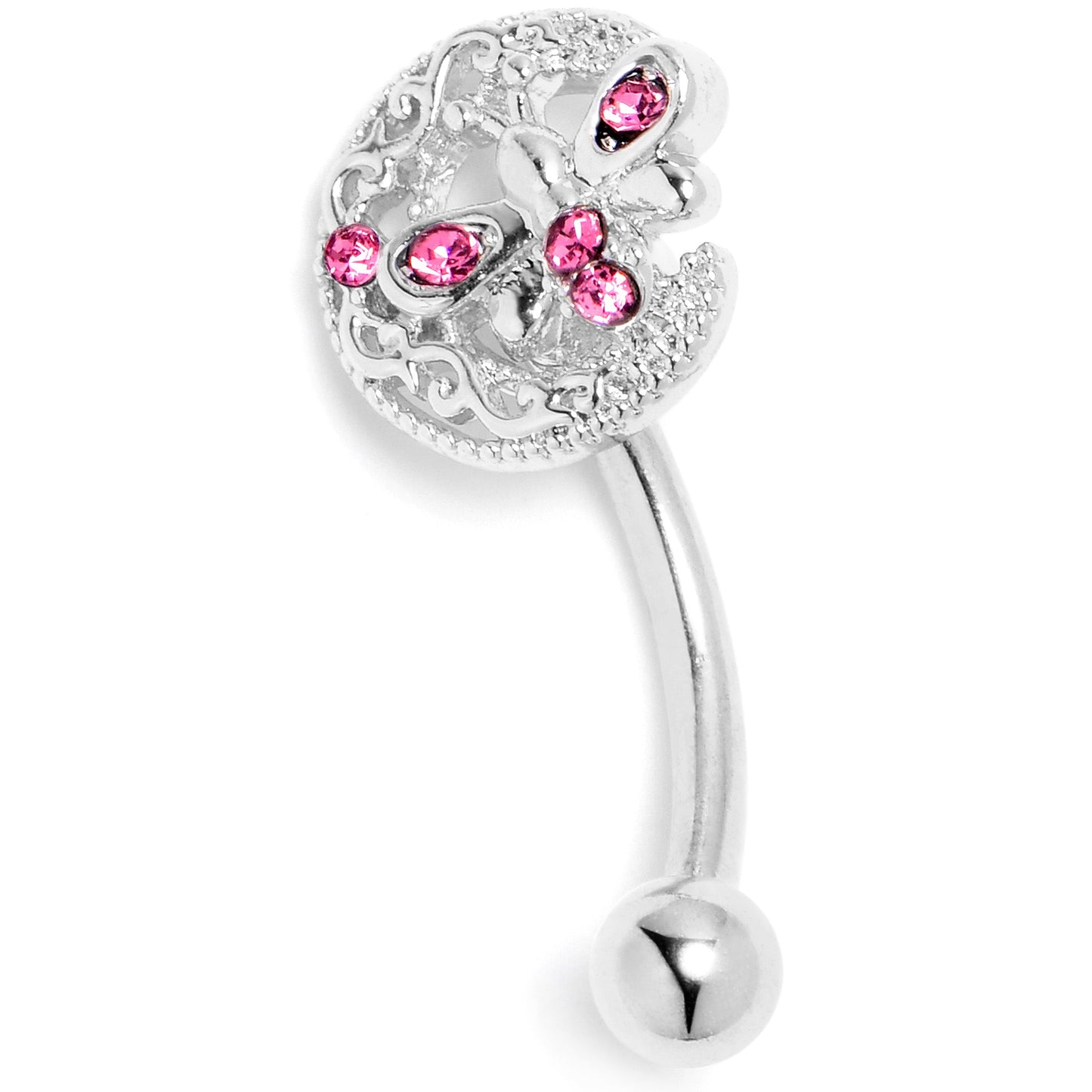 16G 5/16 Pink Gem Lunar Dragonfly Curved Eyebrow Ring