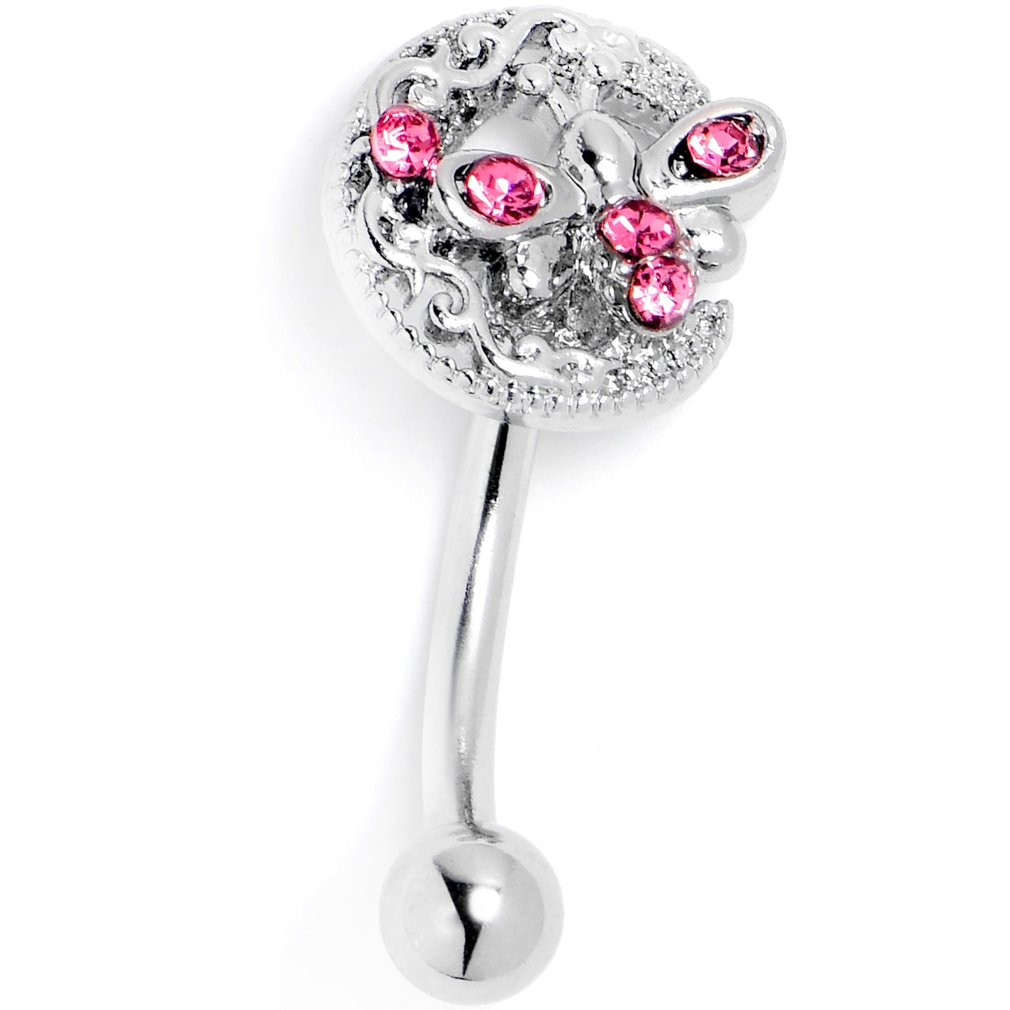 16G 5/16 Pink Gem Lunar Dragonfly Curved Eyebrow Ring