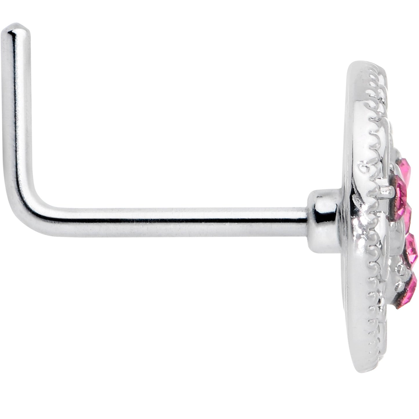 20G 7mm Pink Gem Lunar Dragonfly L Shape Nose Ring