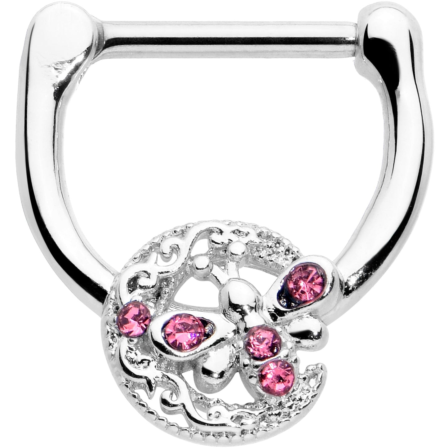 16G 5/16 Pink Gem Lunar Dragonfly Cartilage Clicker