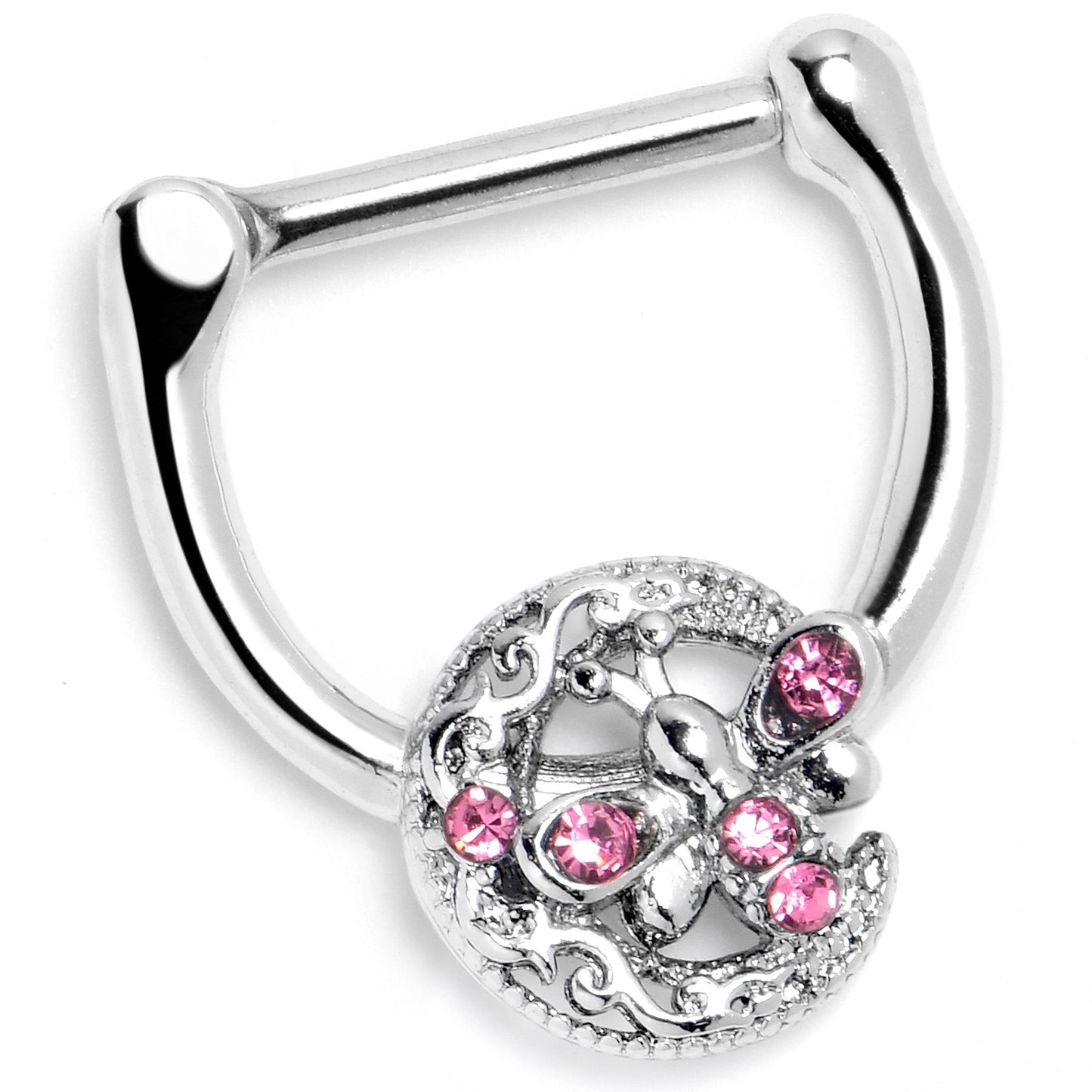 16G 5/16 Pink Gem Lunar Dragonfly Cartilage Clicker