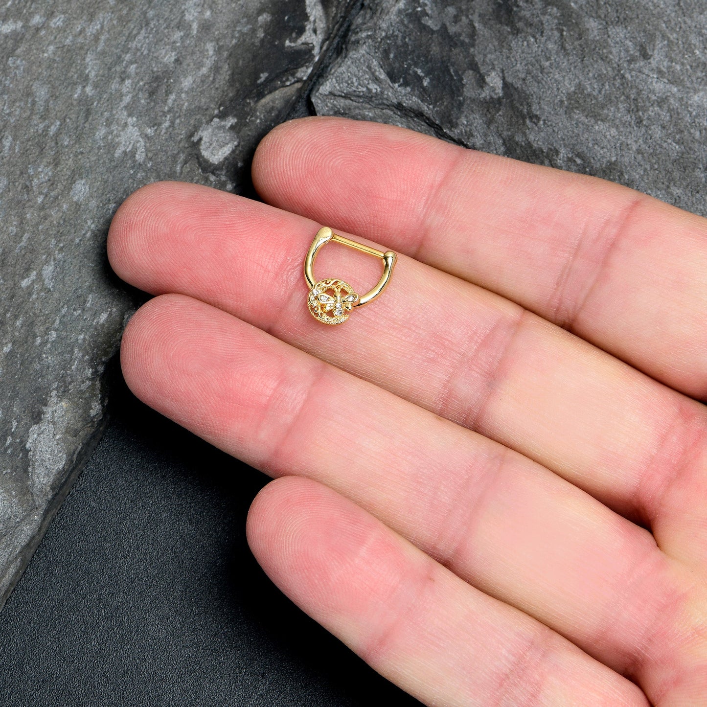 16G 5/16 Clear Gem Gold Tone Lunar Dragonfly Cartilage Clicker