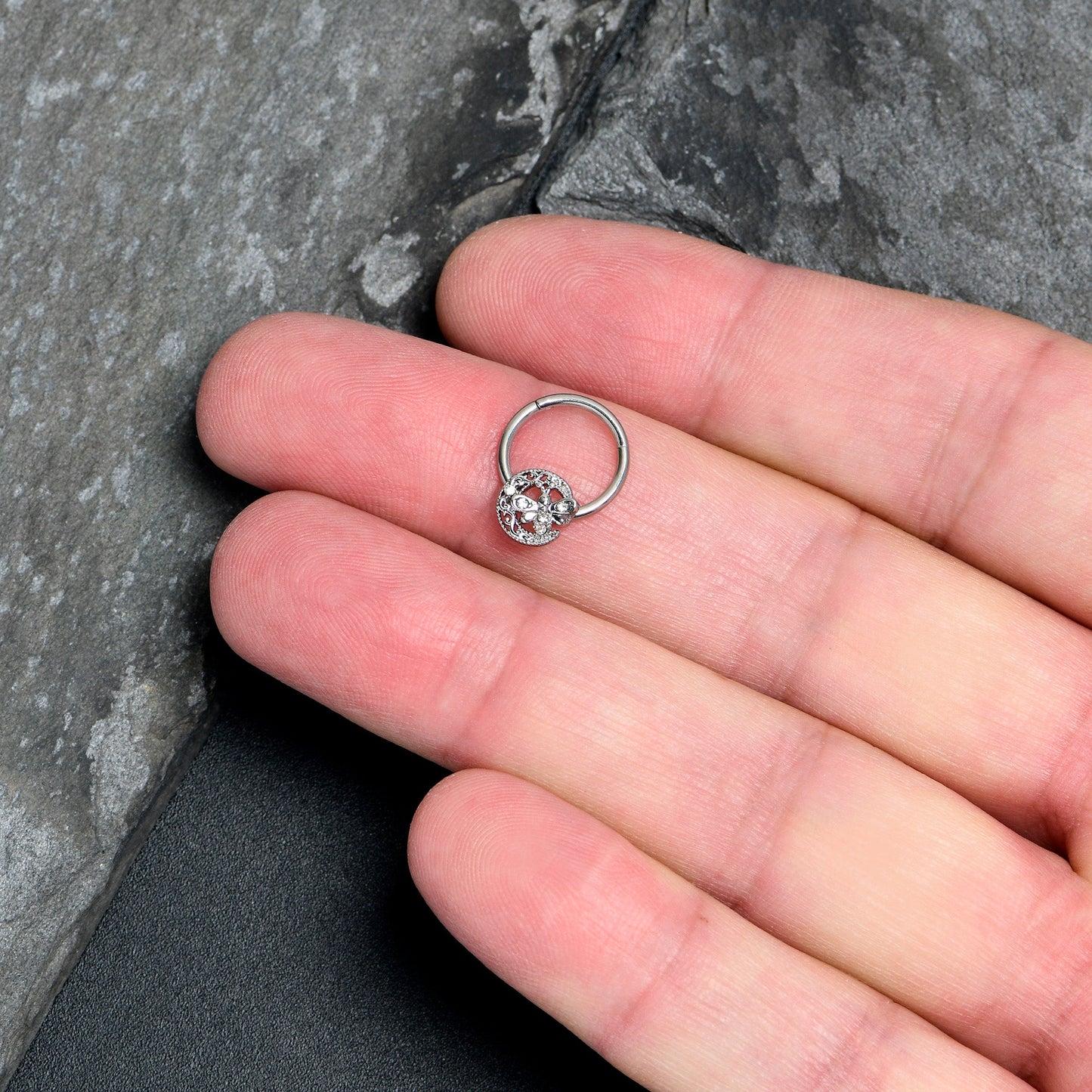 16G 3/8 Clear Gem Lunar Dragonfly Hinged Segment Ring