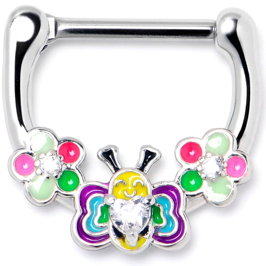 16G 5/16 Clear CZ Gem Butterfly Love Bug Flower Cartilage Clicker