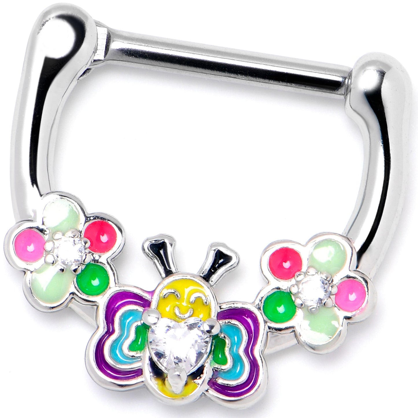 16G 5/16 Clear CZ Gem Butterfly Love Bug Flower Cartilage Clicker