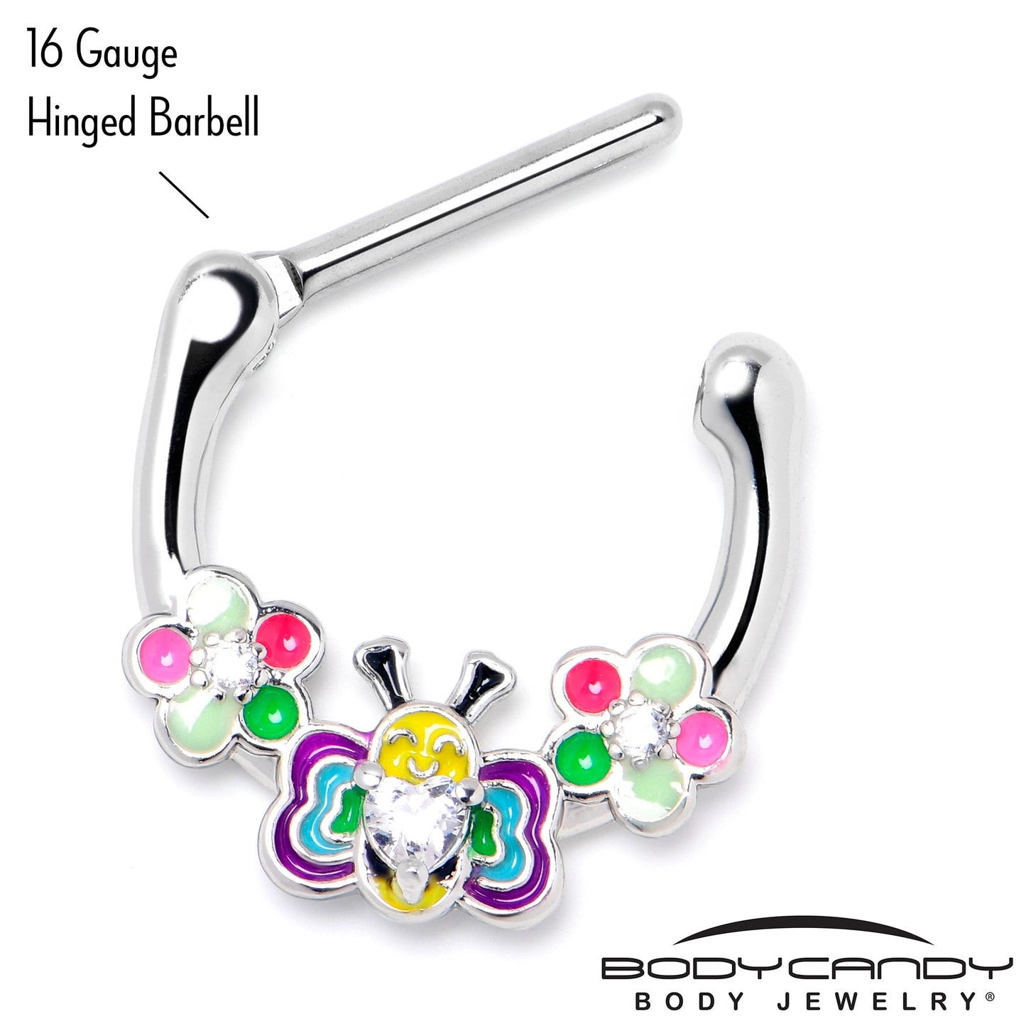 16G 5/16 Clear CZ Gem Butterfly Love Bug Flower Cartilage Clicker