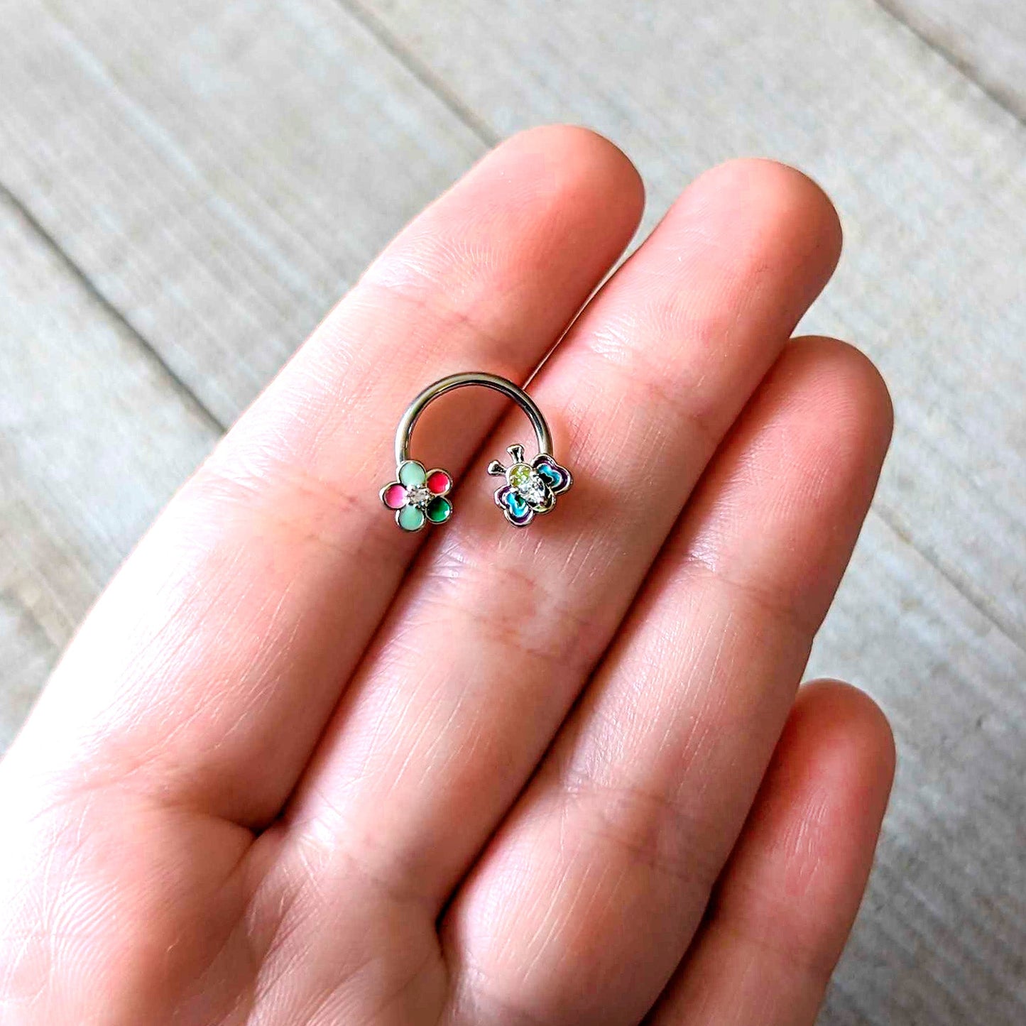 16G 3/8 Clear CZ Gem Butterfly Love Bug Horseshoe Circular Barbell