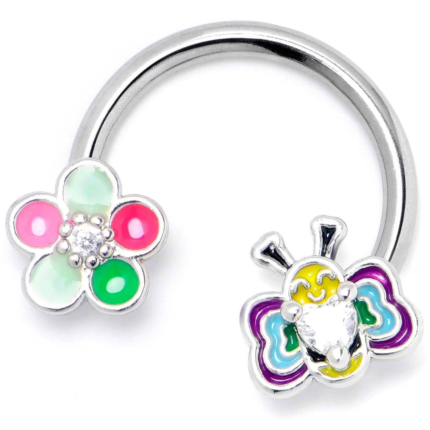 16G 3/8 Clear CZ Gem Butterfly Love Bug Horseshoe Circular Barbell