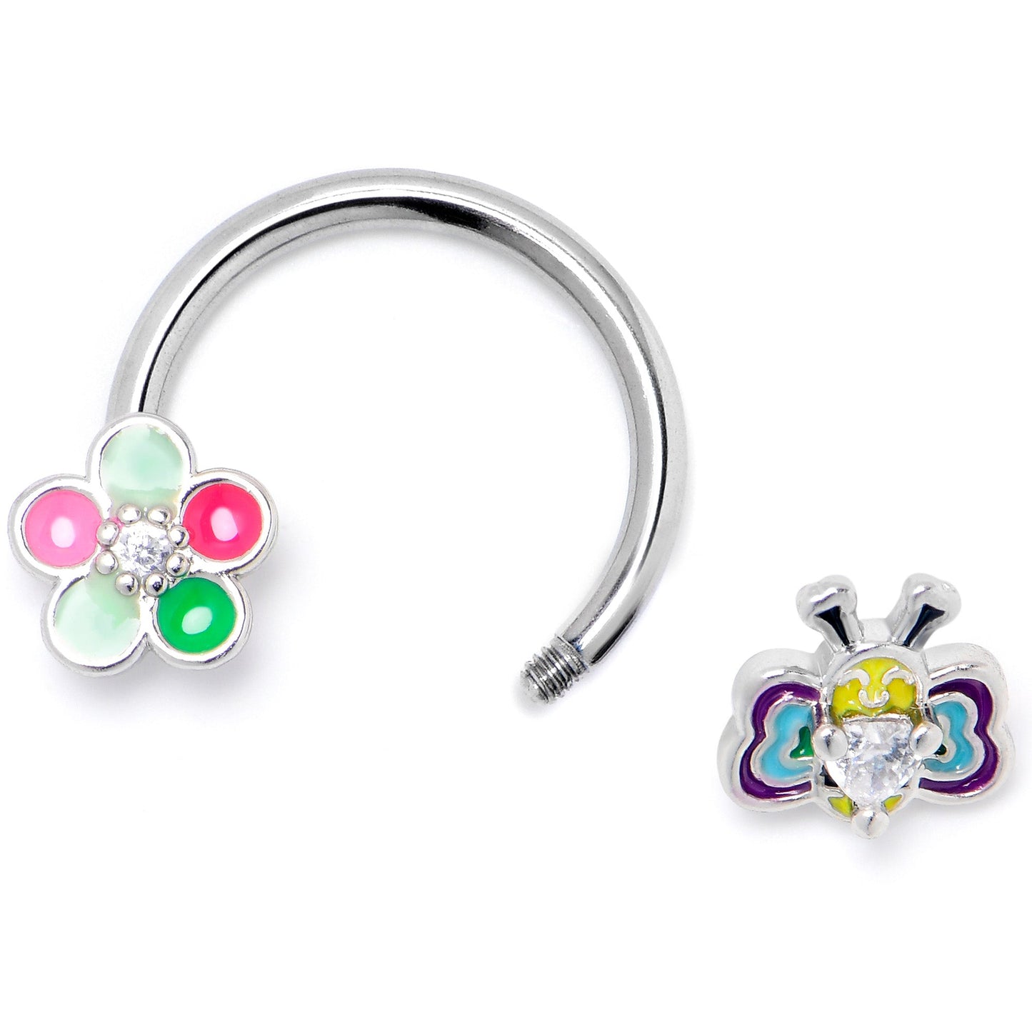 16G 3/8 Clear CZ Gem Butterfly Love Bug Horseshoe Circular Barbell