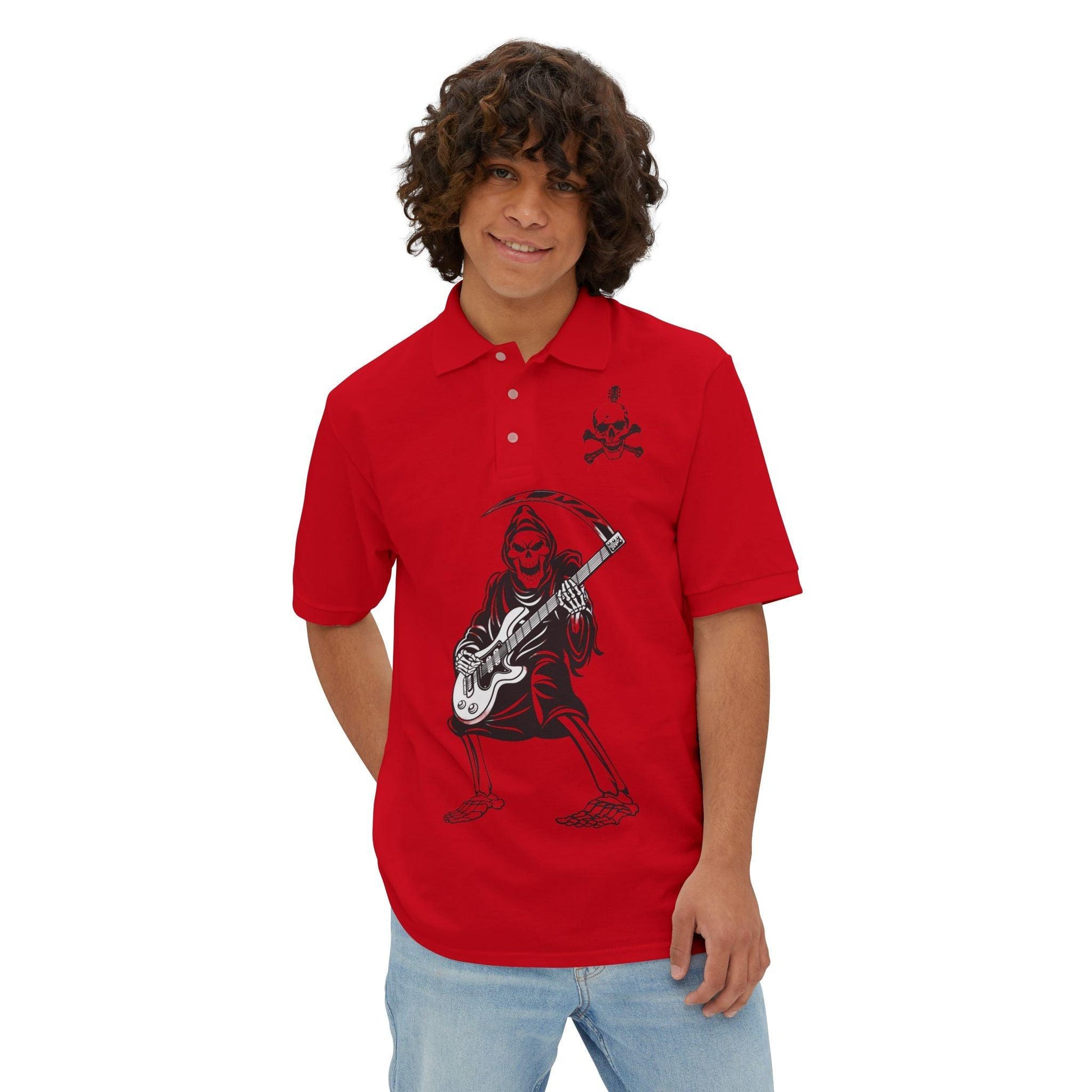 Skeleton Skull Guitars Men's Piqué Polo - Premium T-Shirt from Printify - Just $52.72! Shop now at Lizard Vigilante