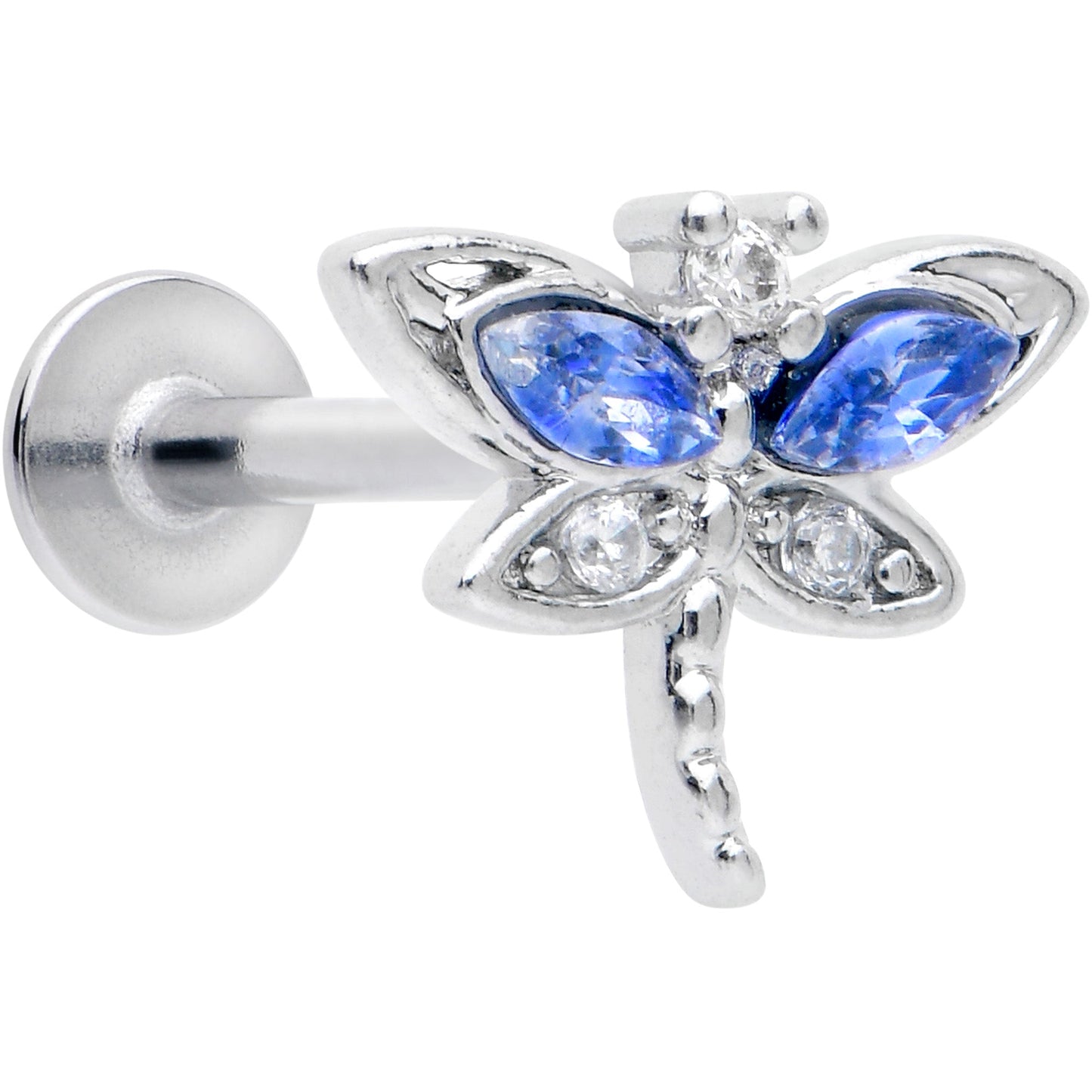 16G 5/16 Blue CZ Gem Dragonfly Style Labret Monroe Tragus