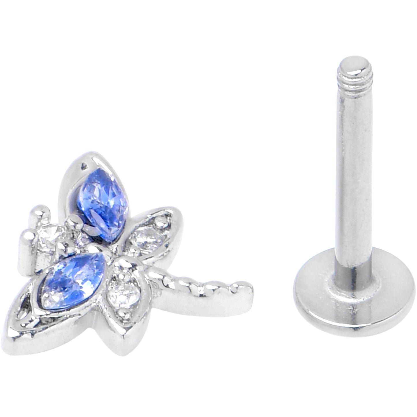 16G 5/16 Blue CZ Gem Dragonfly Style Labret Monroe Tragus