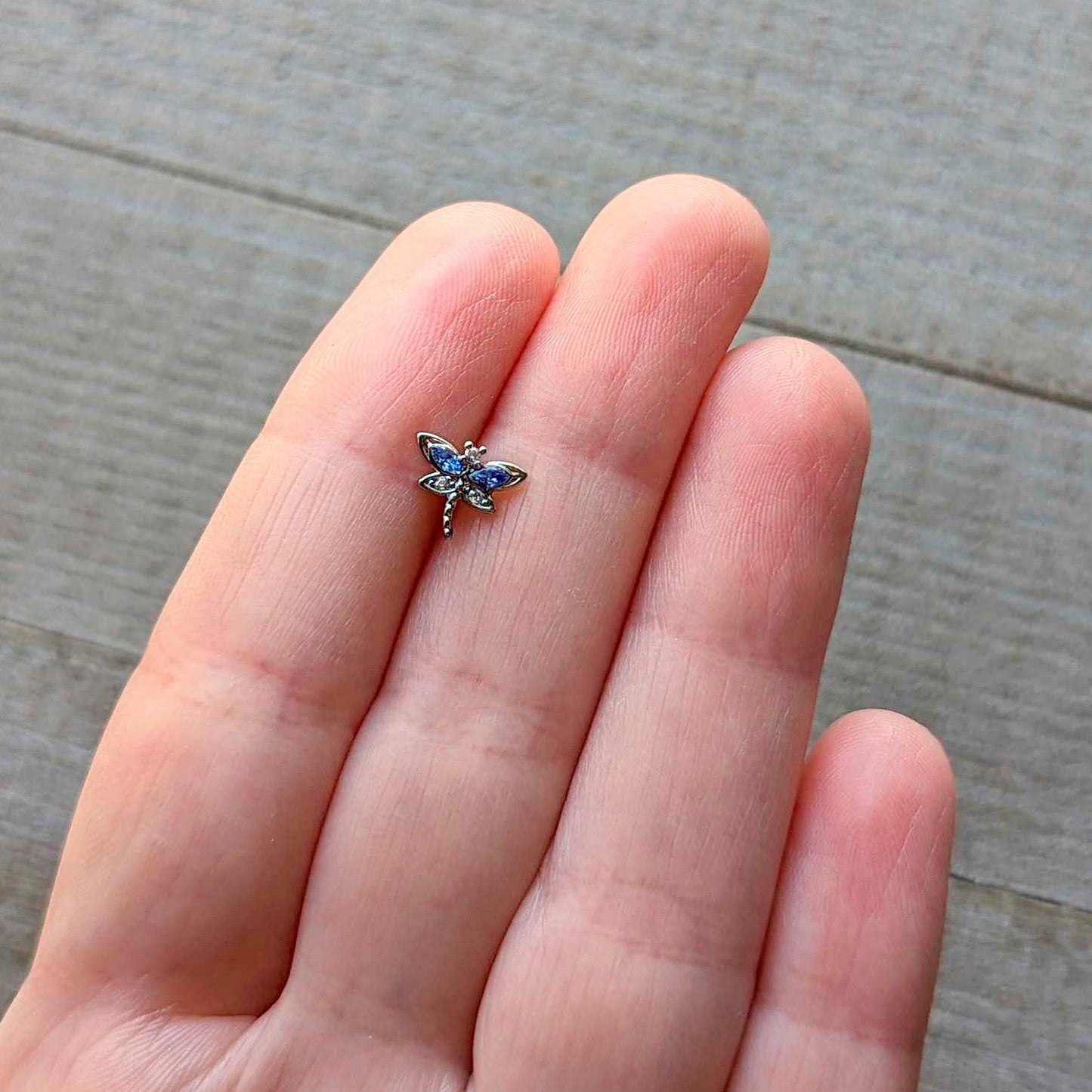 16G 5/16 Blue CZ Gem Dragonfly Style Labret Monroe Tragus