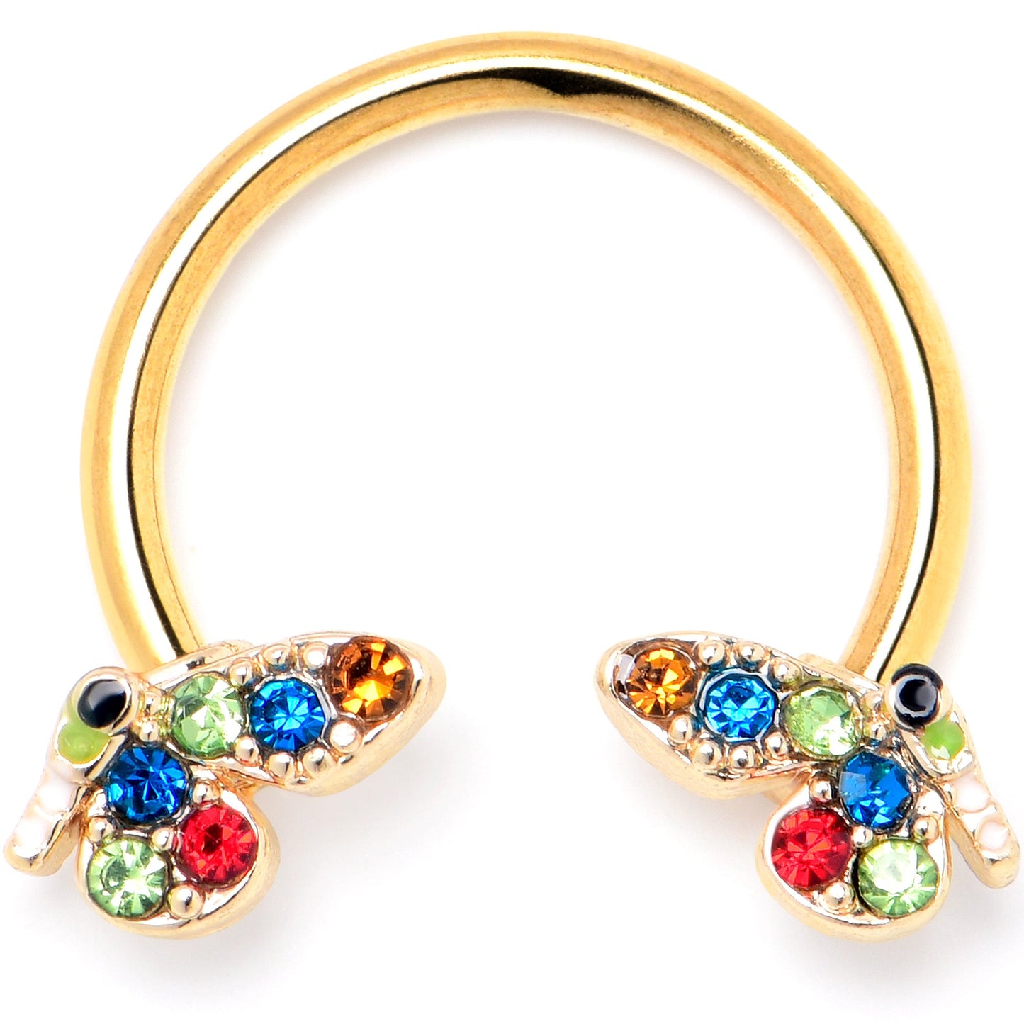 16G 3/8 Red Blue Gem Gold Hue Butterfly Horseshoe Circular Barbell