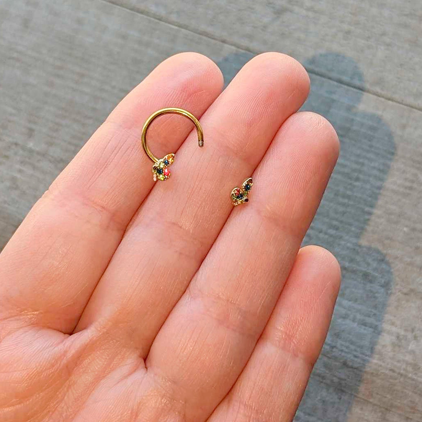 16G 3/8 Red Blue Gem Gold Hue Butterfly Horseshoe Circular Barbell