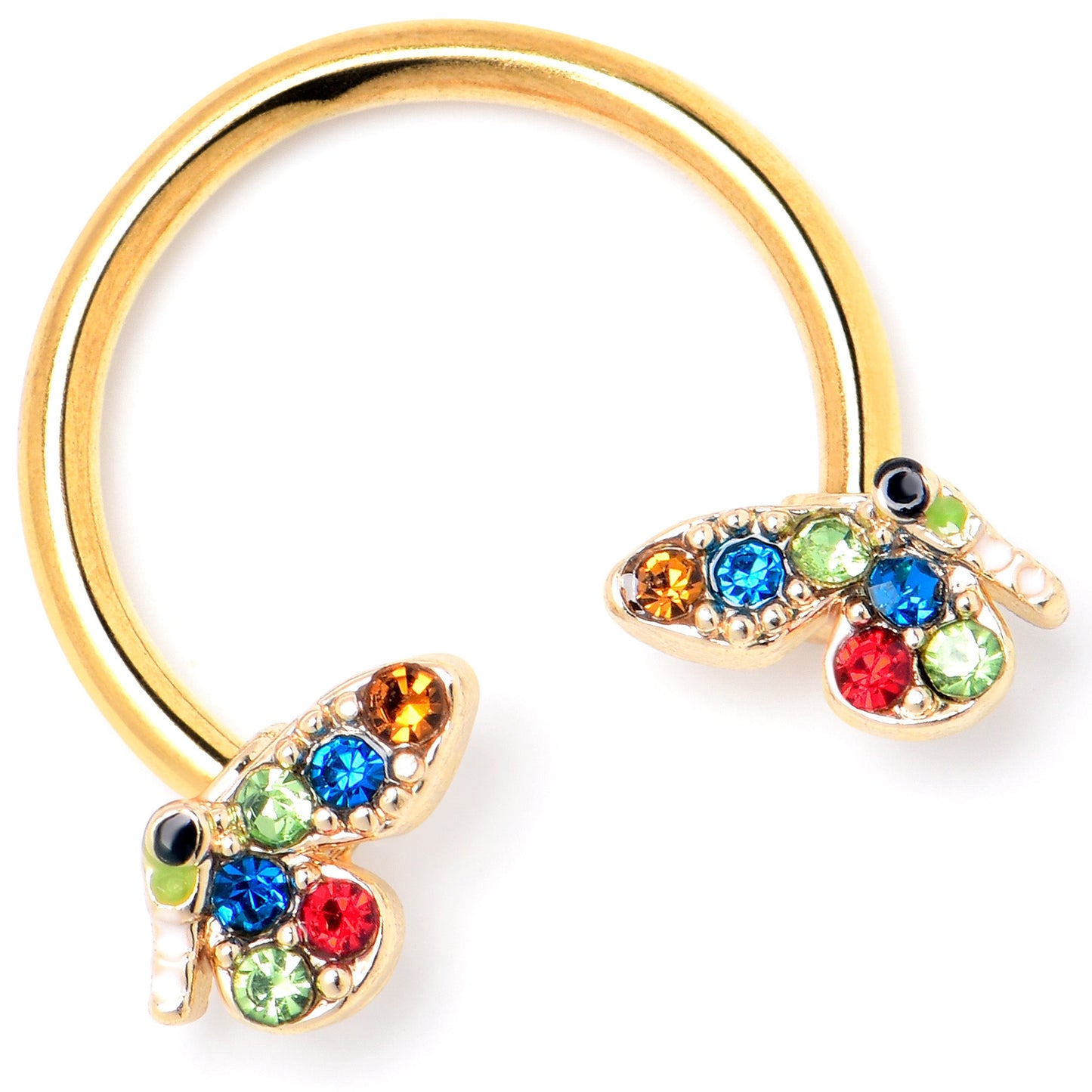 16G 3/8 Red Blue Gem Gold Hue Butterfly Horseshoe Circular Barbell