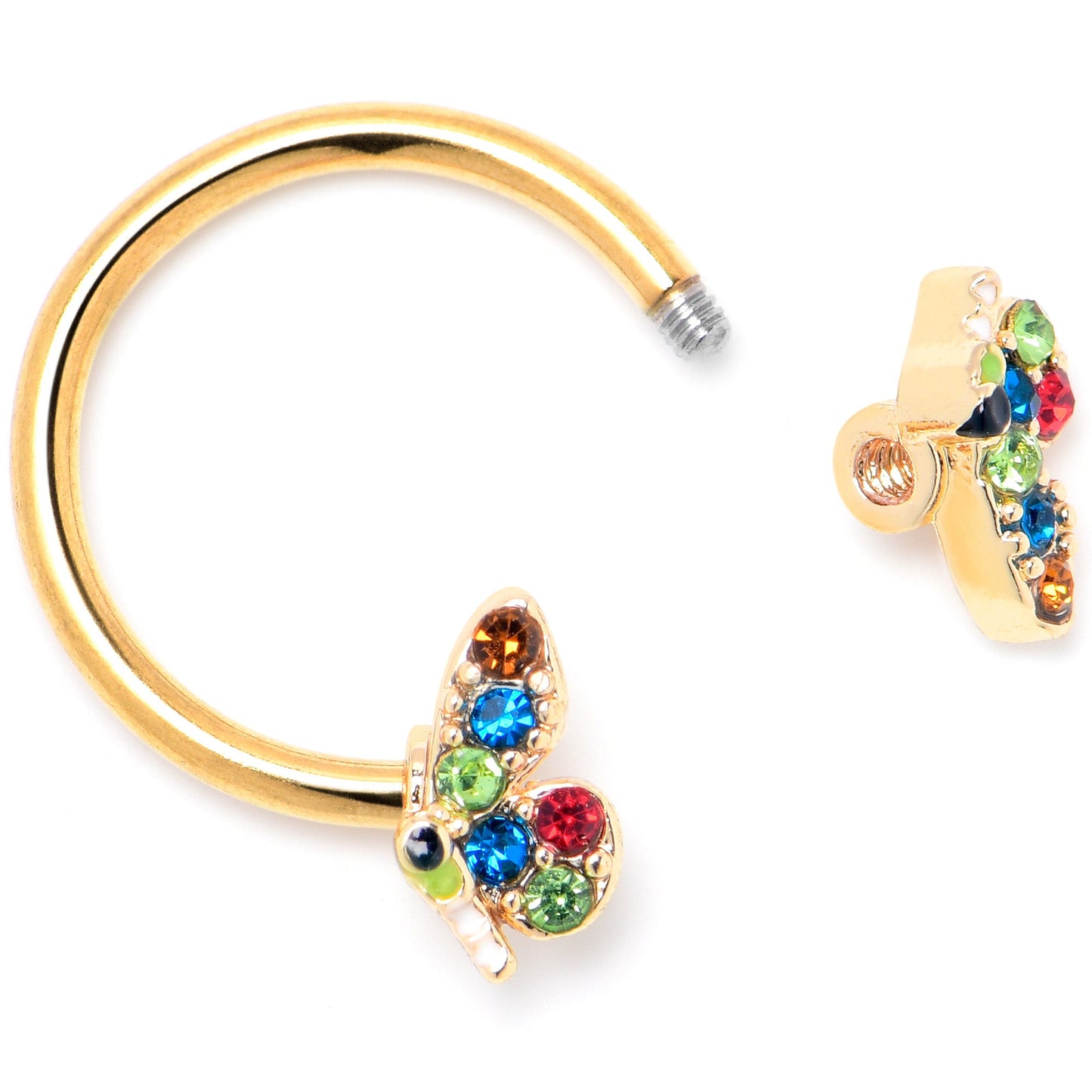 16G 3/8 Red Blue Gem Gold Hue Butterfly Horseshoe Circular Barbell