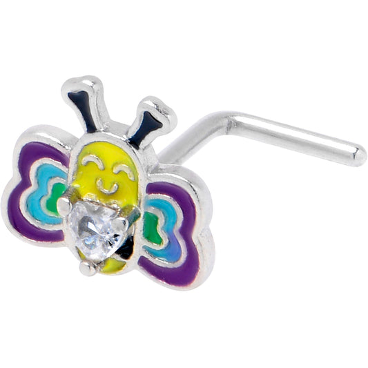 20G 7mm Clear CZ Gem Butterfly Love Bug L Shape Nose Ring