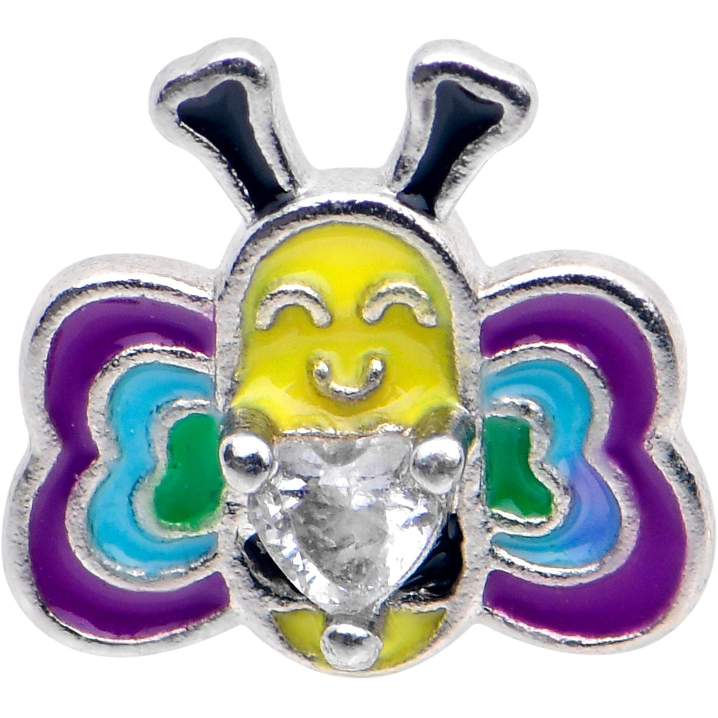 20G 7mm Clear CZ Gem Butterfly Love Bug L Shape Nose Ring